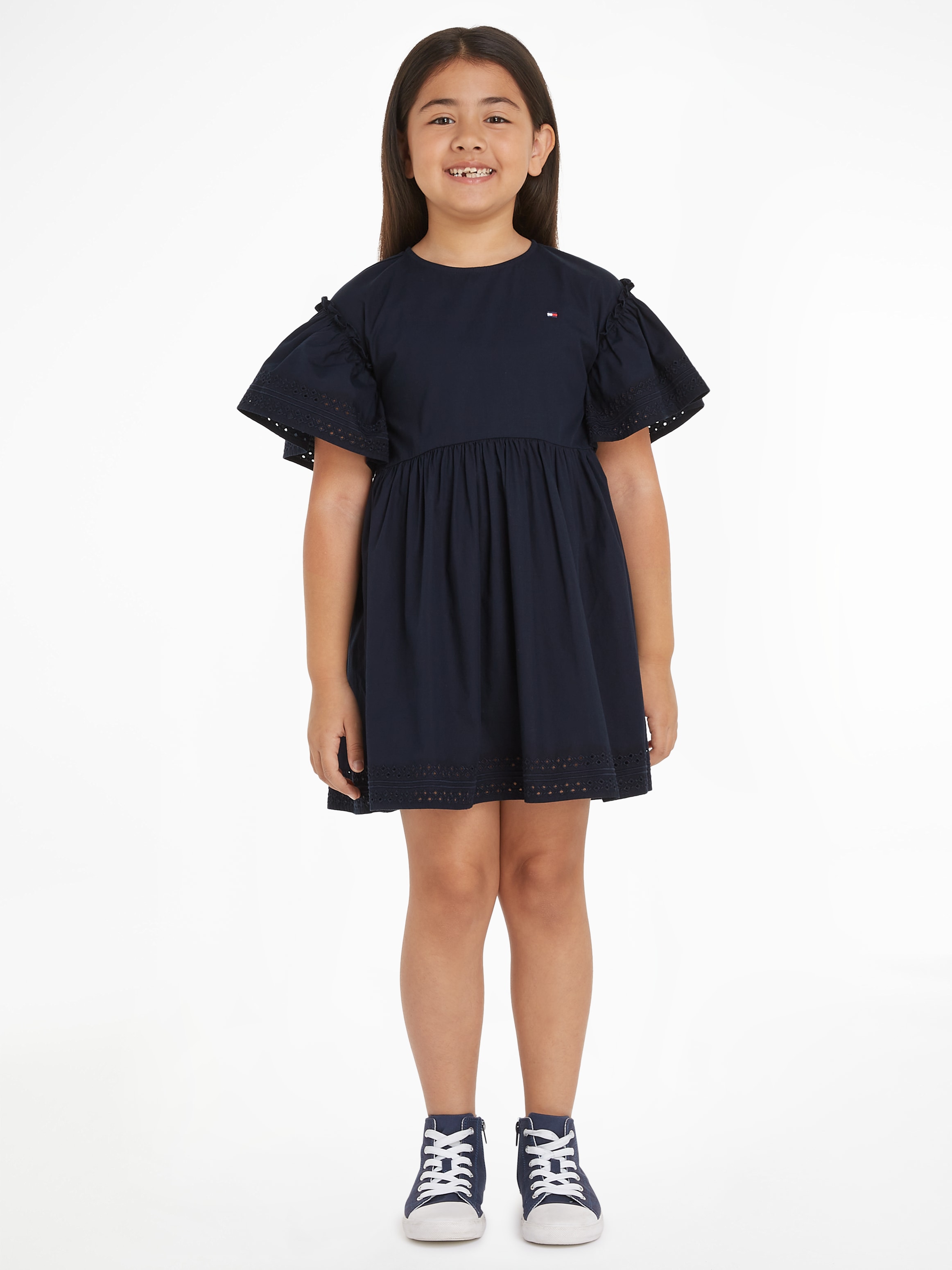 A-Linien-Kleid »BRODERIE ANGLAISE DRESS SS«, Kinder bis 16 Jahre mit Logostickerei