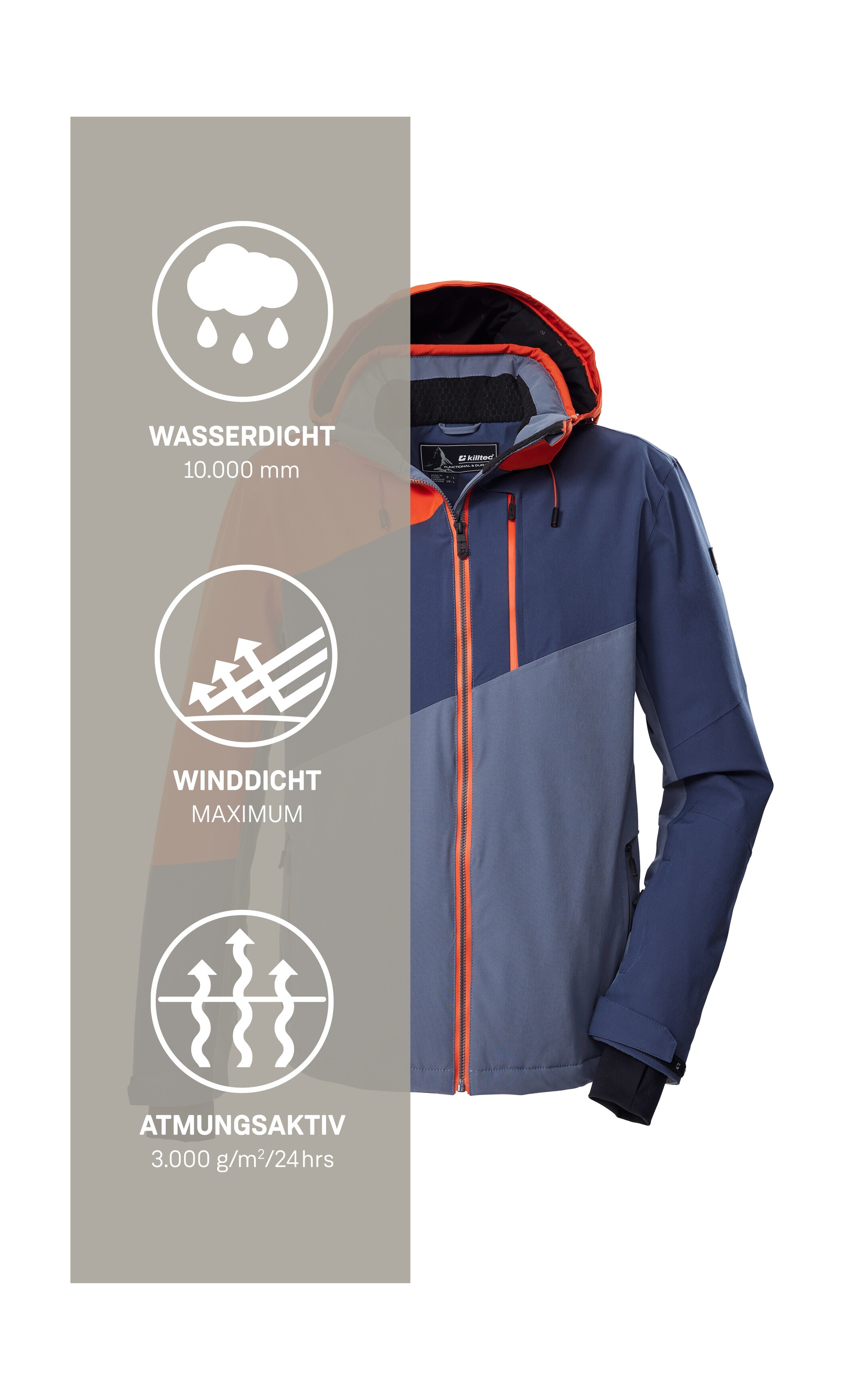 Killtec Skijacke »KSW 32 MN SKI JCKT«, Wasserdichte, atmungsaktive Skijacke mit abnehmbarer Kapuze
