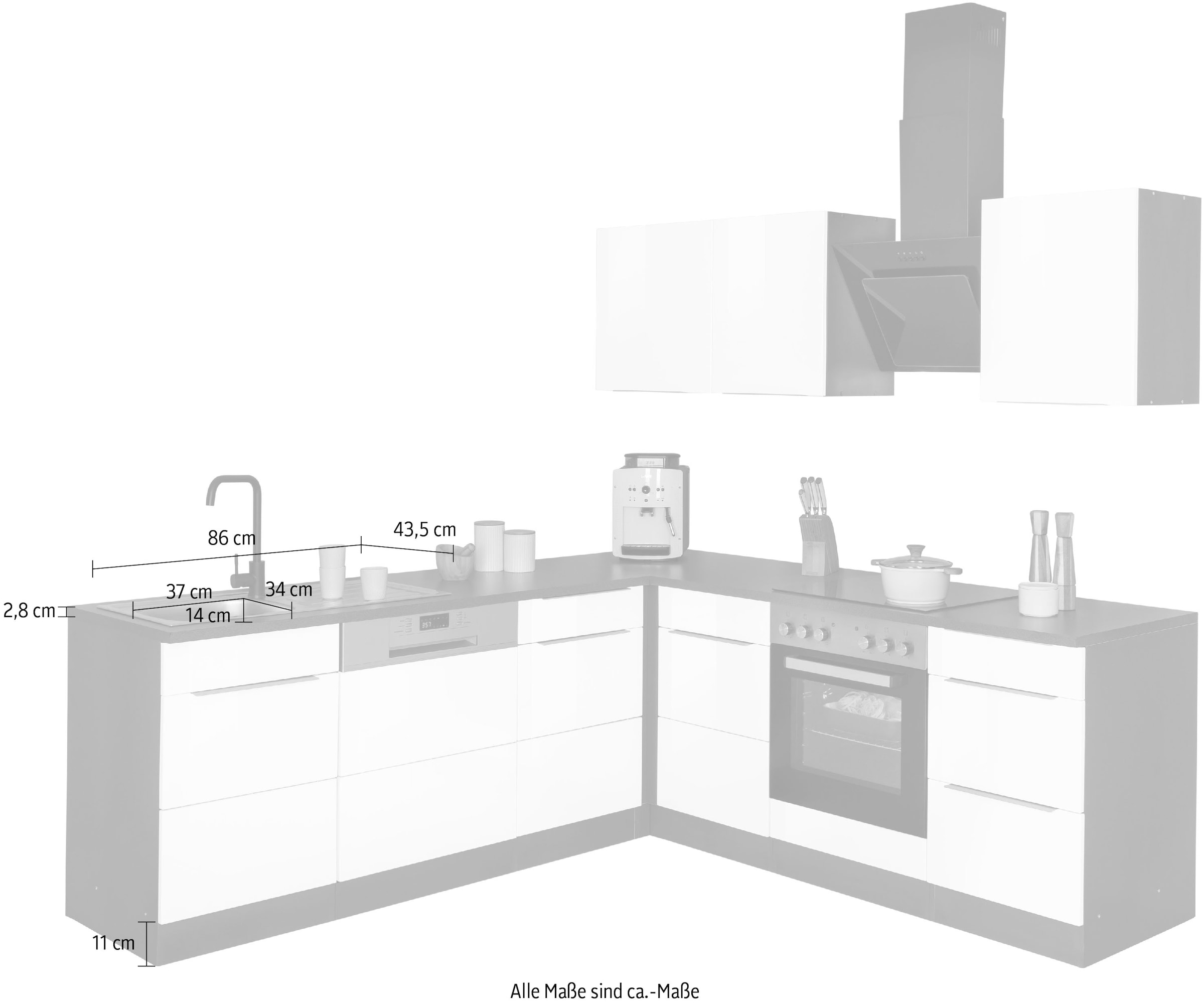 Winkelküche OTTO Stellbreite MÖBEL »Brindisi«, cm E-Geräten, bei 220/220 HELD mit