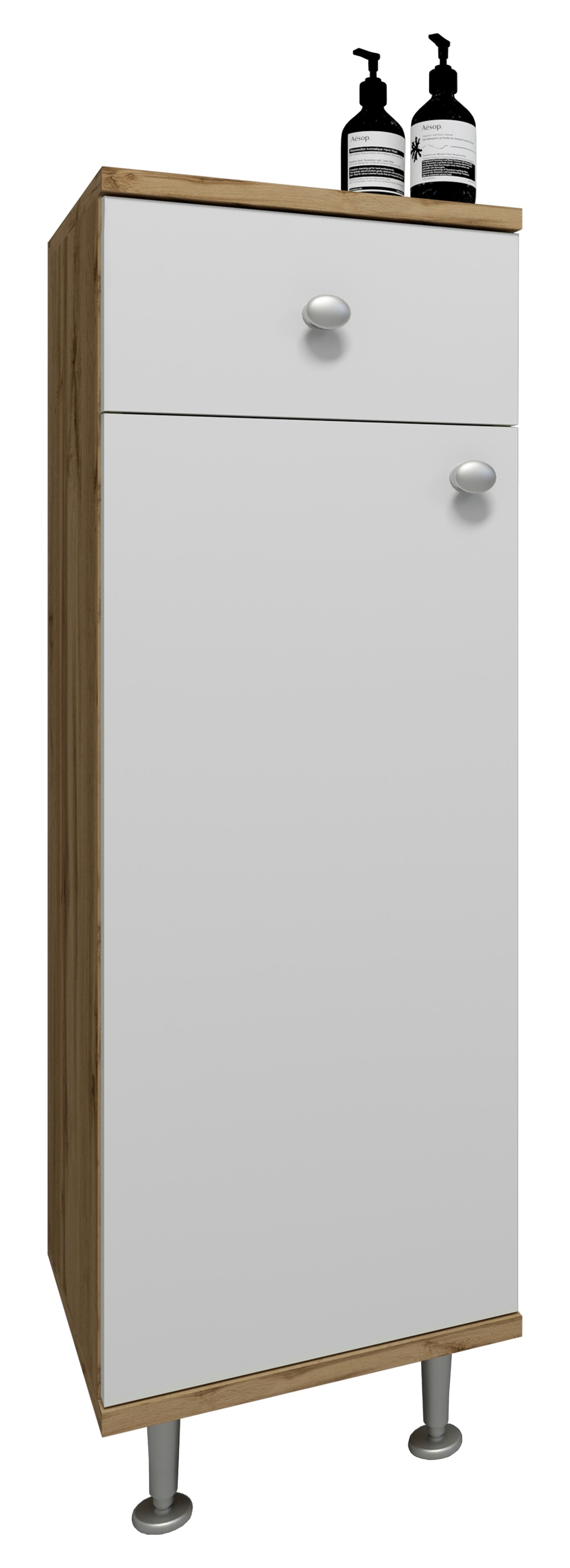 VCM Hochschrank »VCM Holz Midischrank | Badschrank | Maße: H. 95 x B. 30 x T. 30 cm | 1 Schublade | 1 Drehtür | 3 Fächer - Nilosi«, (1 St.)