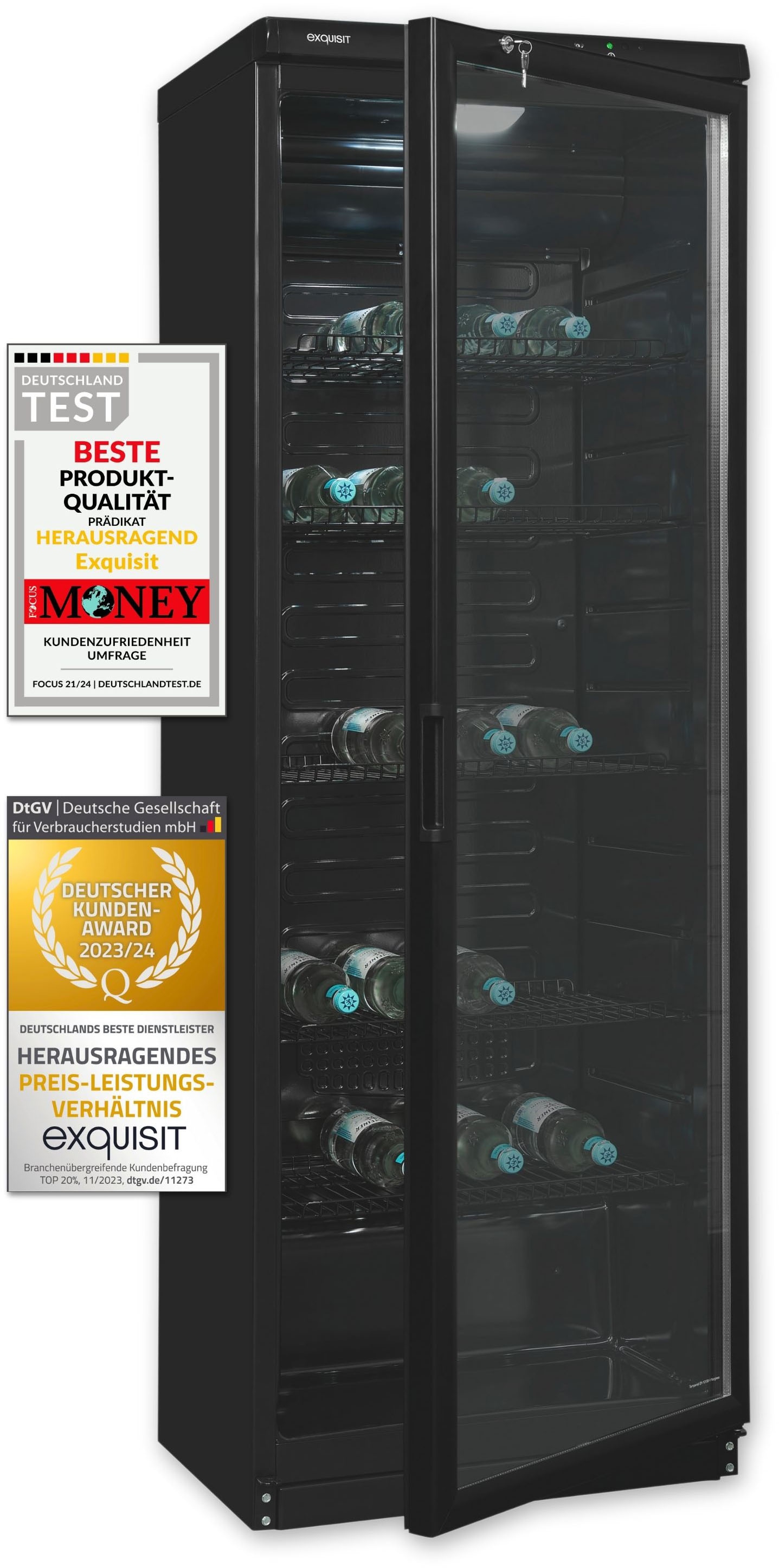 exquisit Getränkekühlschrank »GKS350-1-GT-280D schwarz«, 320 L Volumen, Getränkekühlschrank mit Glastür, LED