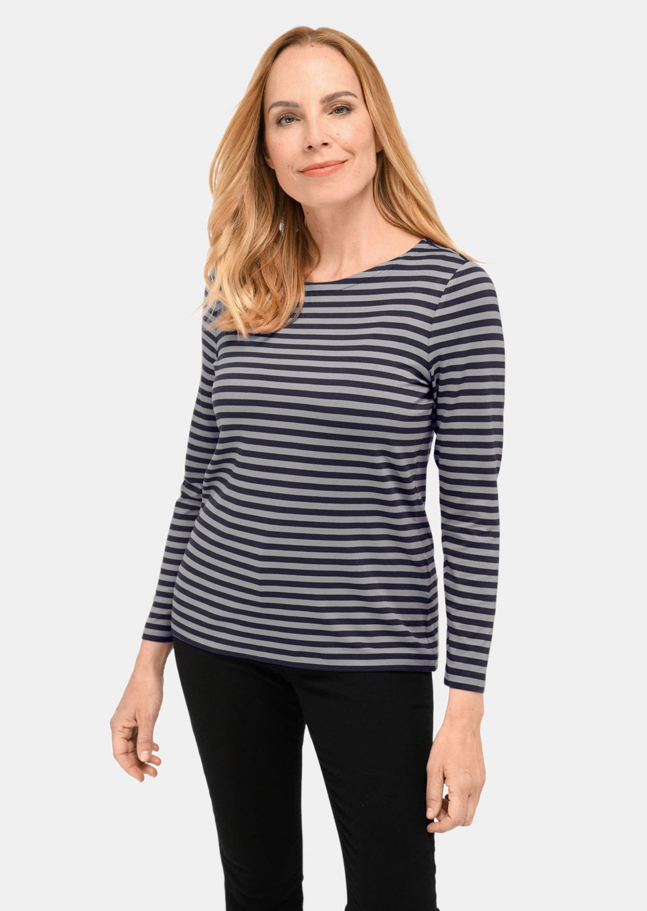 GOLDNER Longpullover »Kurzgröße Buntgewirktes Ringelshirt«