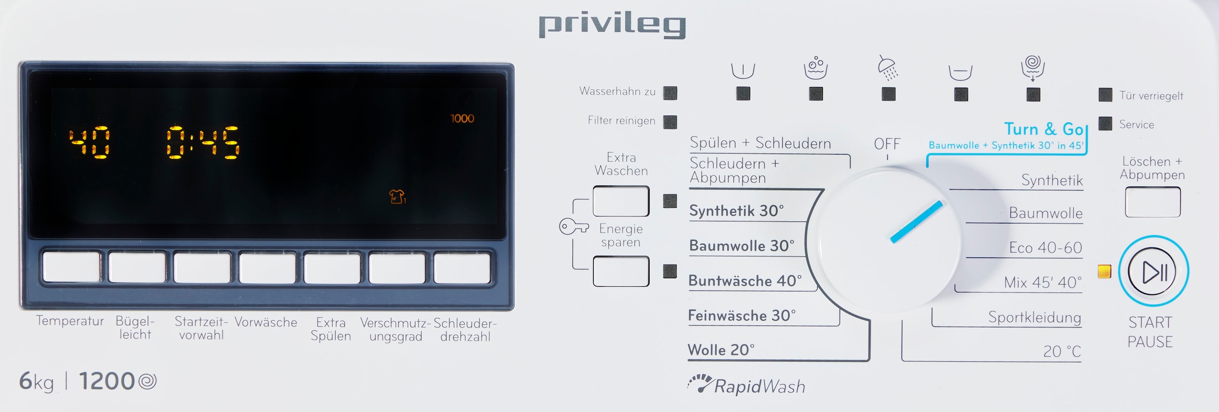 Privileg Waschmaschine Toplader »PWT Class B6 S5 N«, 6 kg, 1200 U/min, Turn&Go, Rapid Wash, Mix 45 min. bei voller Beladung, SoftOpening