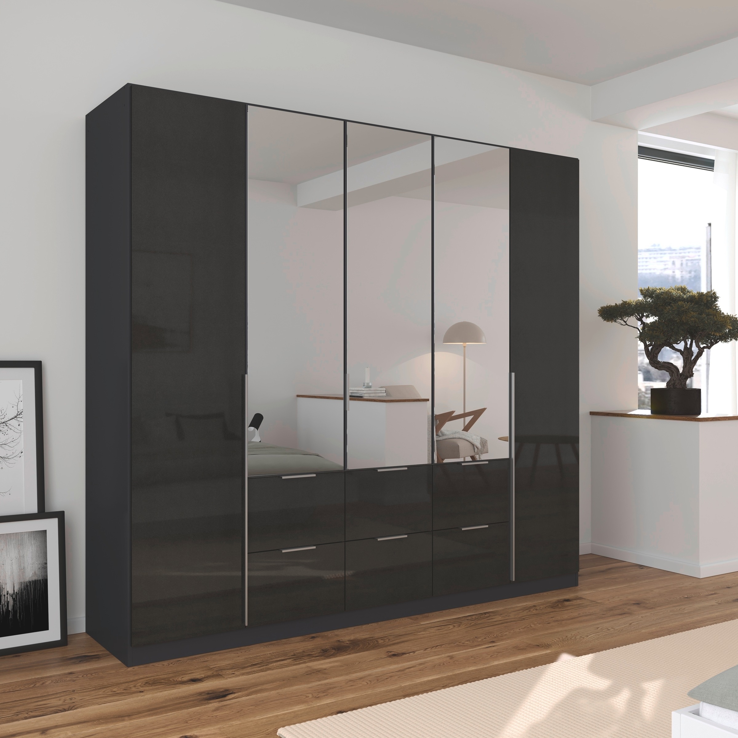 rauch Drehtürenschrank »Kleiderschrank Schrank Garderobe AGORDO mit Dekor- oder Hochglanzfront«, (in zwei Griff-Farben mit Dekor- oder Hochglanzfront), mit Außenschubkästen, in 6 Breiten und 2 Höhen MADE IN GERMANY