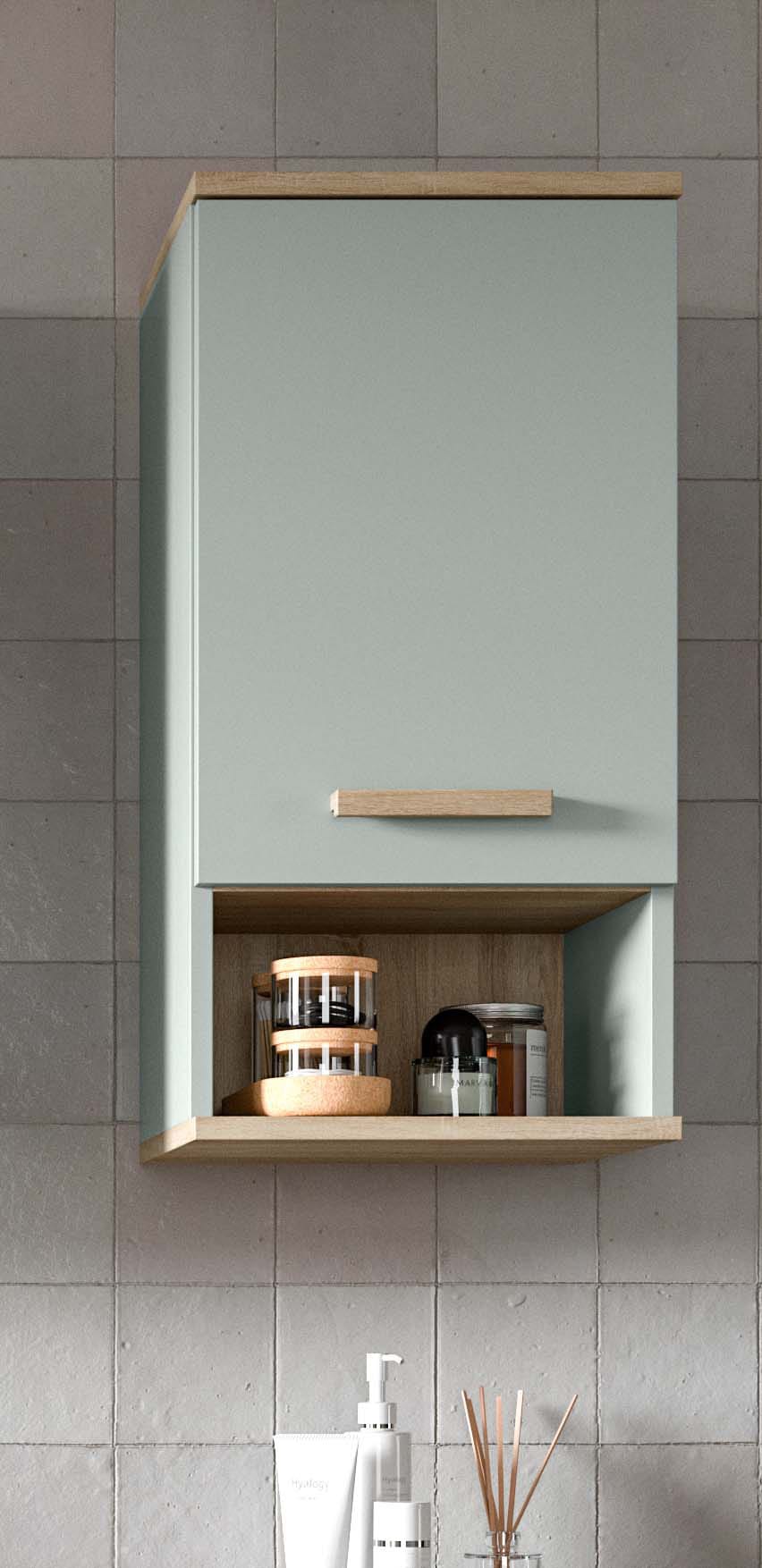 welltime Hängeschrank »MINTTU, Höhe 68 cm, 1 Tür, 1 Einlegeboden, 1 offenes Fach« Türanschlag rechts und links montierbar,  Badmöbel, Badschrank, Schrank, Bad, Wandschrank