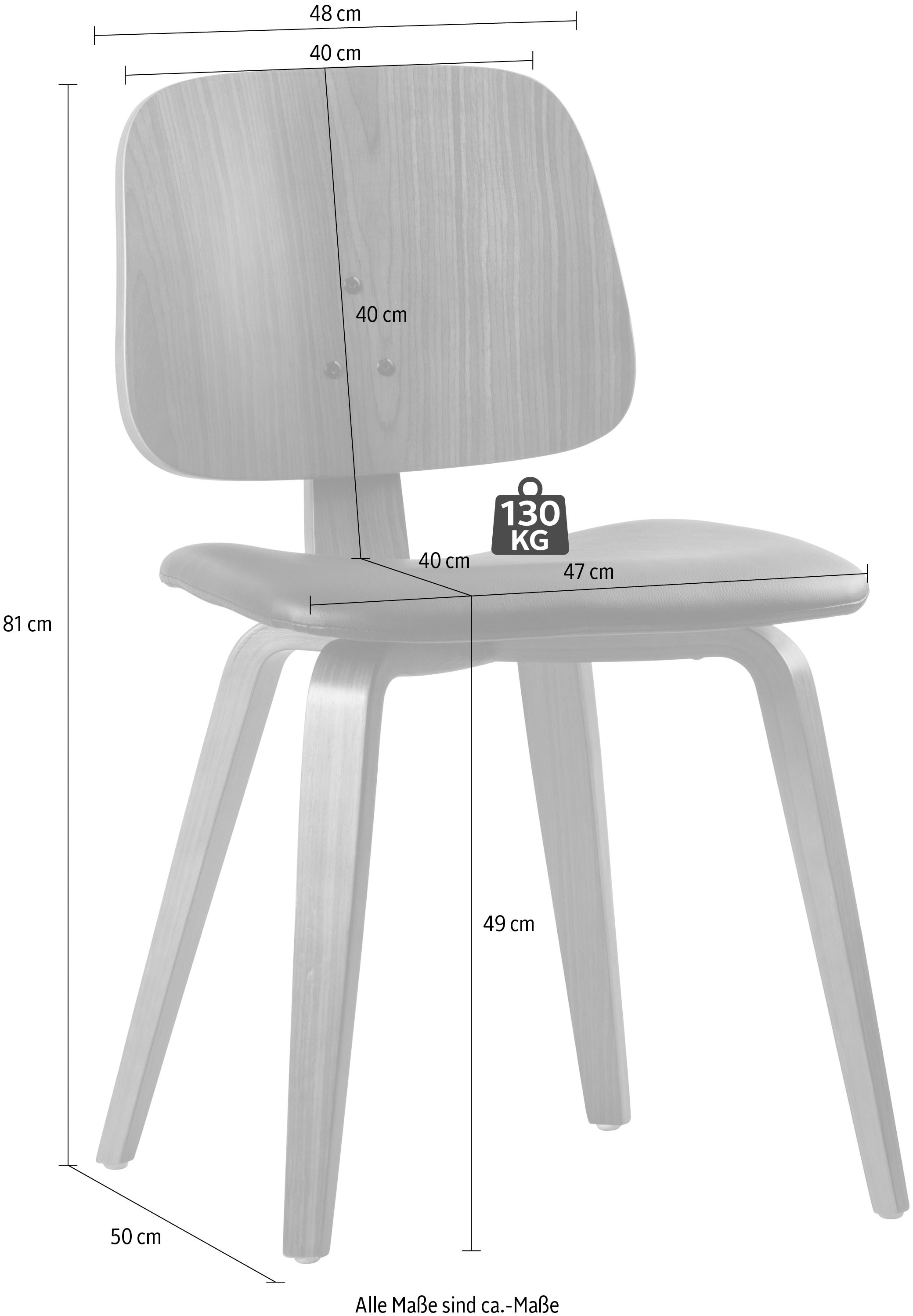 WOOOD Esszimmerstuhl »Classic mit Kunstleder-Bezug, B 48 x T 50 x H 81 cm« () Walnussfurnier-Gestell, Tragkraft 130 kg, Pfleiglicht