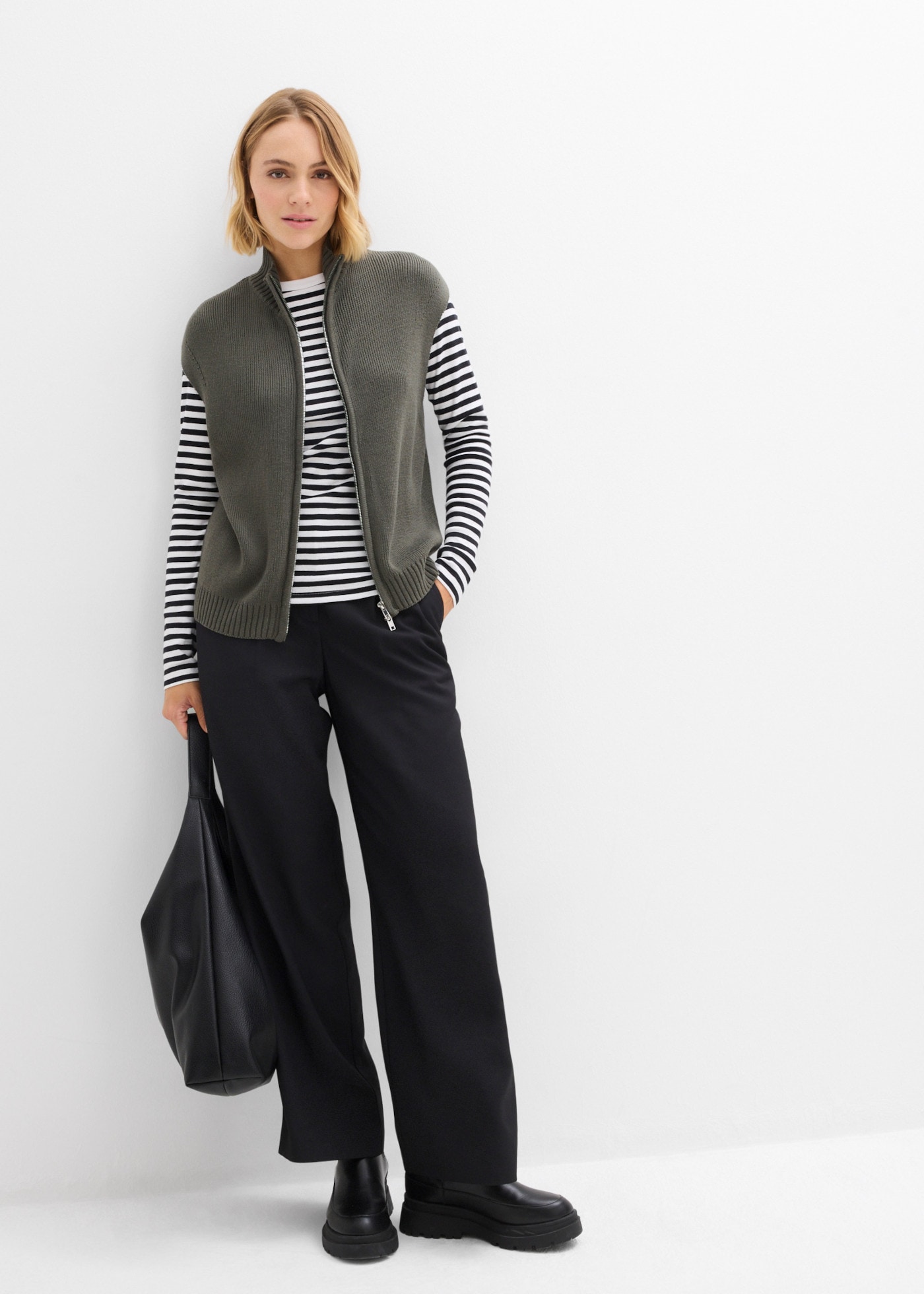 bonprix Strickweste mit Zip-Detail, Oversize-Passform, aus Baumwolle und Polyacryl