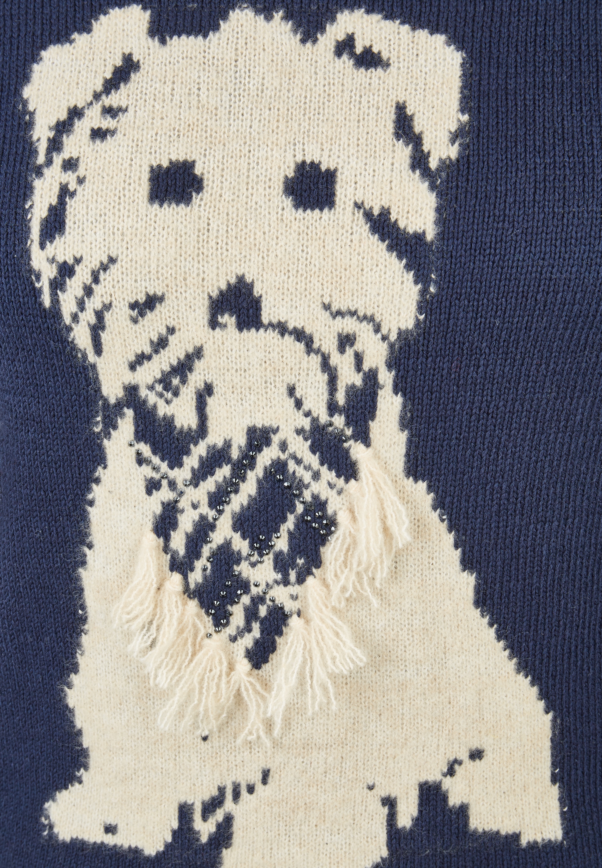 Rabe Strickpullover mit Hunde-Motiv und Fransen