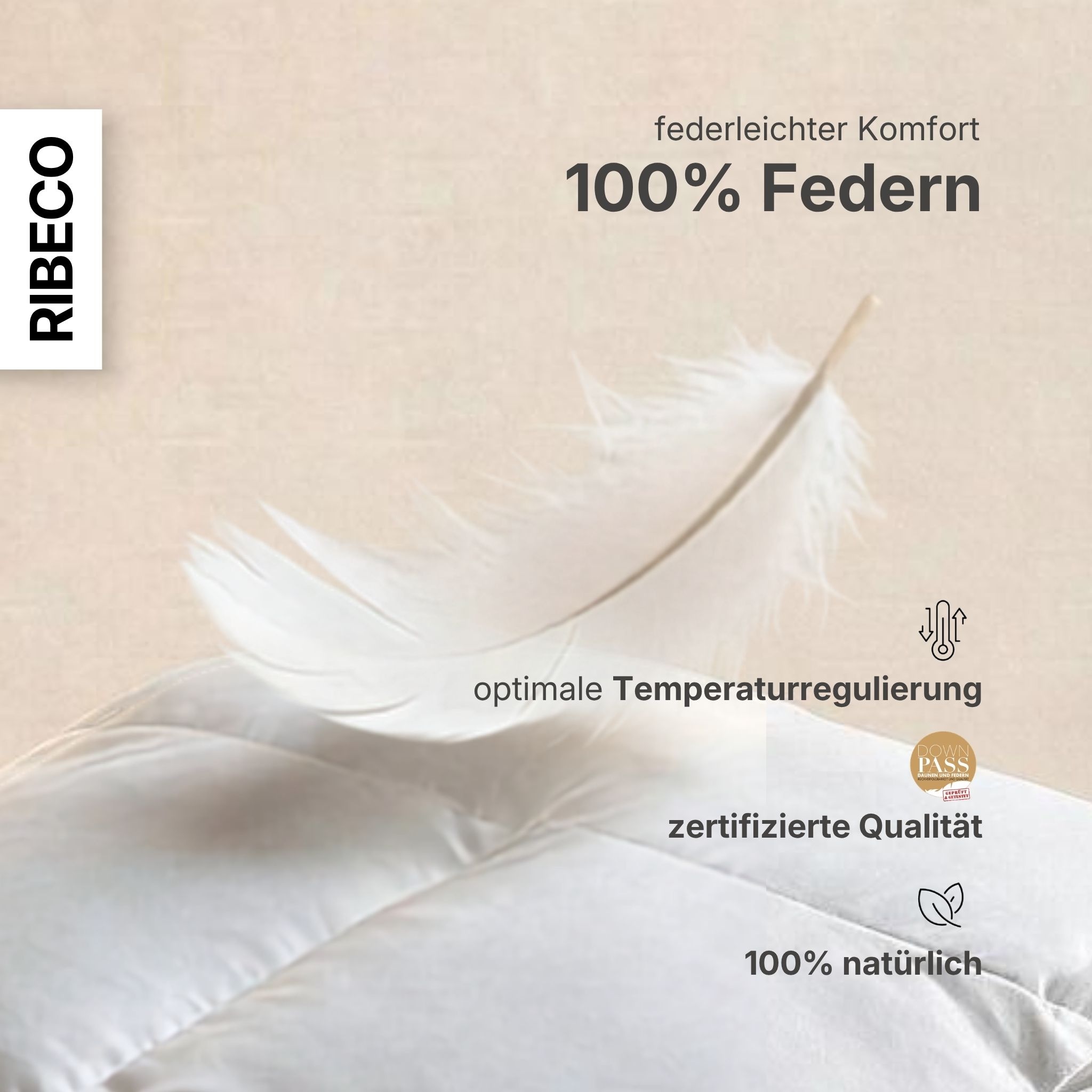 RIBECO Federbettdecke »Bettdecke extra prall in 135x200 und 155x220cm Topseller,« extrawarm Füllung 100% Federn 1 Stk. tlg. Bettdecke, extra warm, Made in Germany, mit gratis 80x80 cm Kissen
