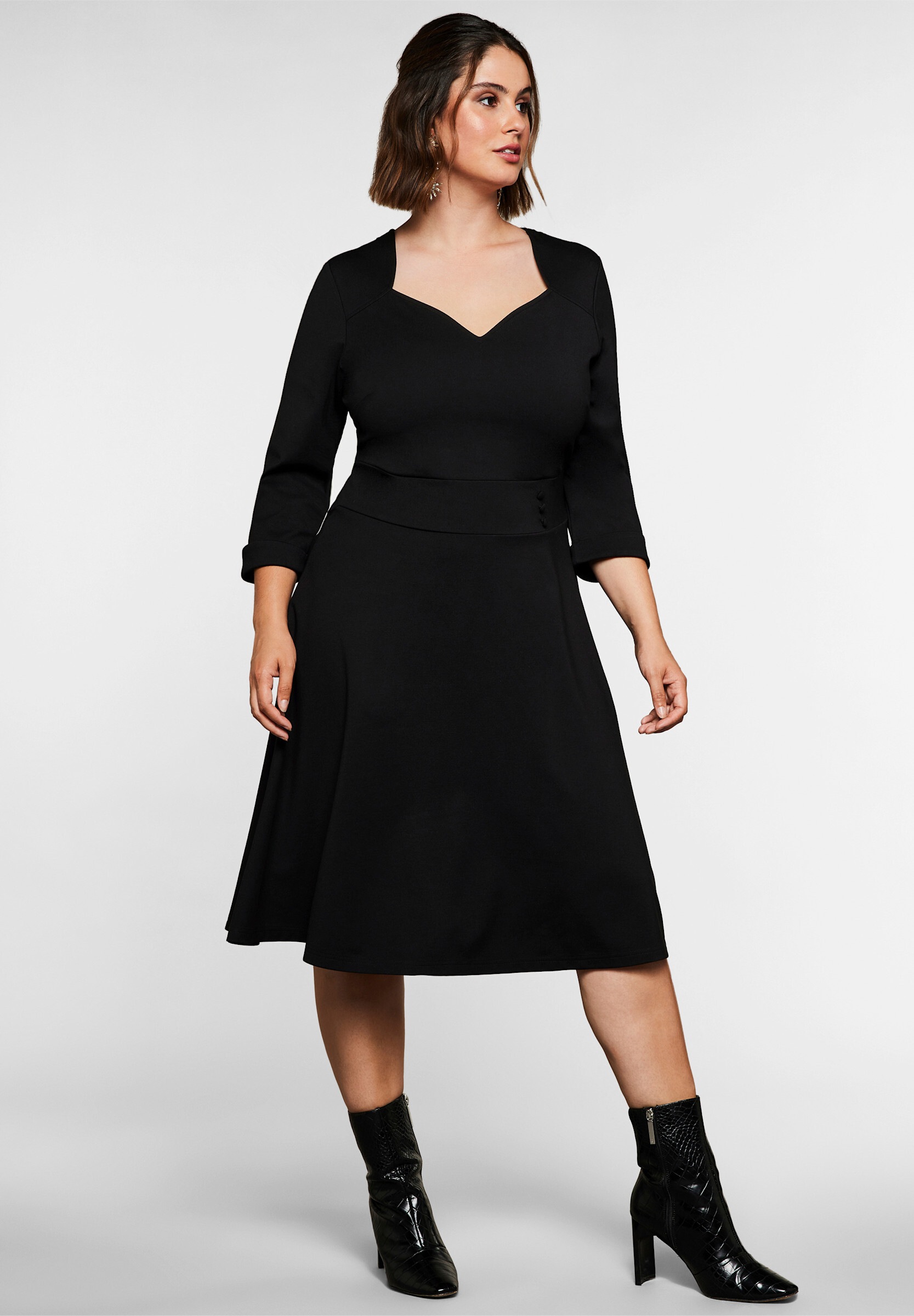 sheego by Joe Browns Cocktailkleid »Cocktailkleid Cocktailkleid mit Taillenband« Ohne Taschen in leichter A-Linie aus Viskose-Jersey
