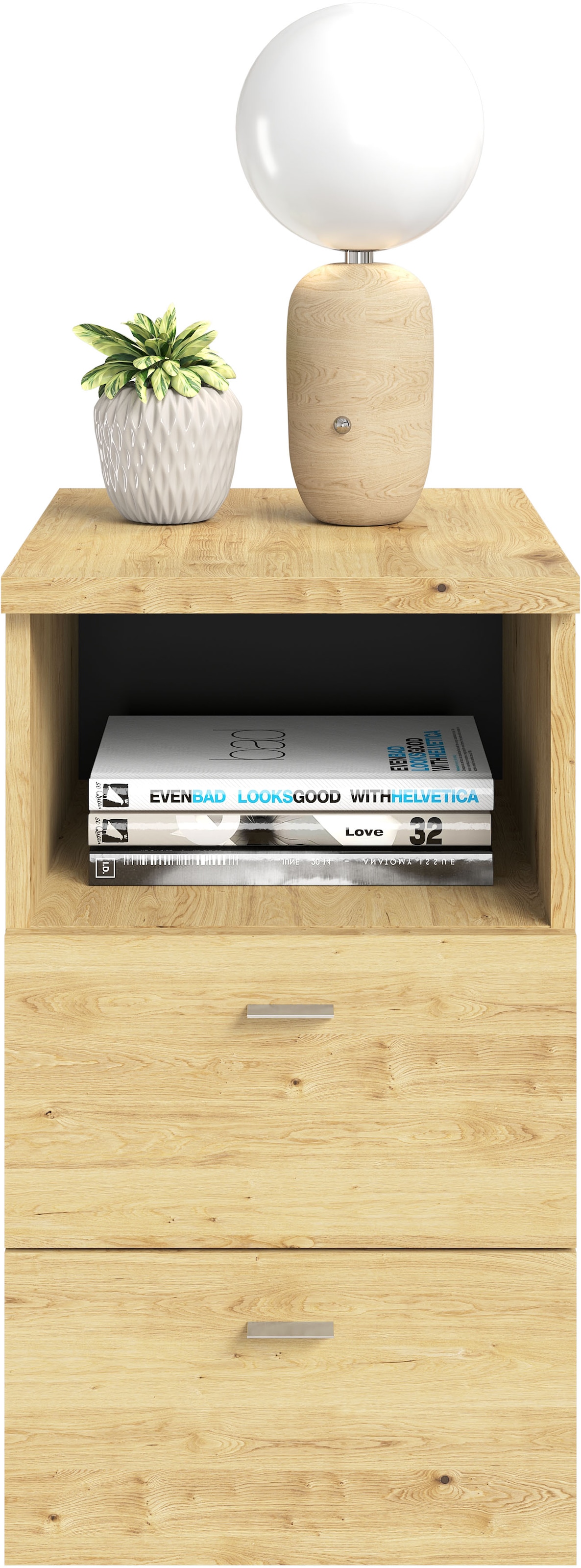 FMD Nachtkonsole »Suva« Nachttisch m. 2 Schubkästen und offenem Fach