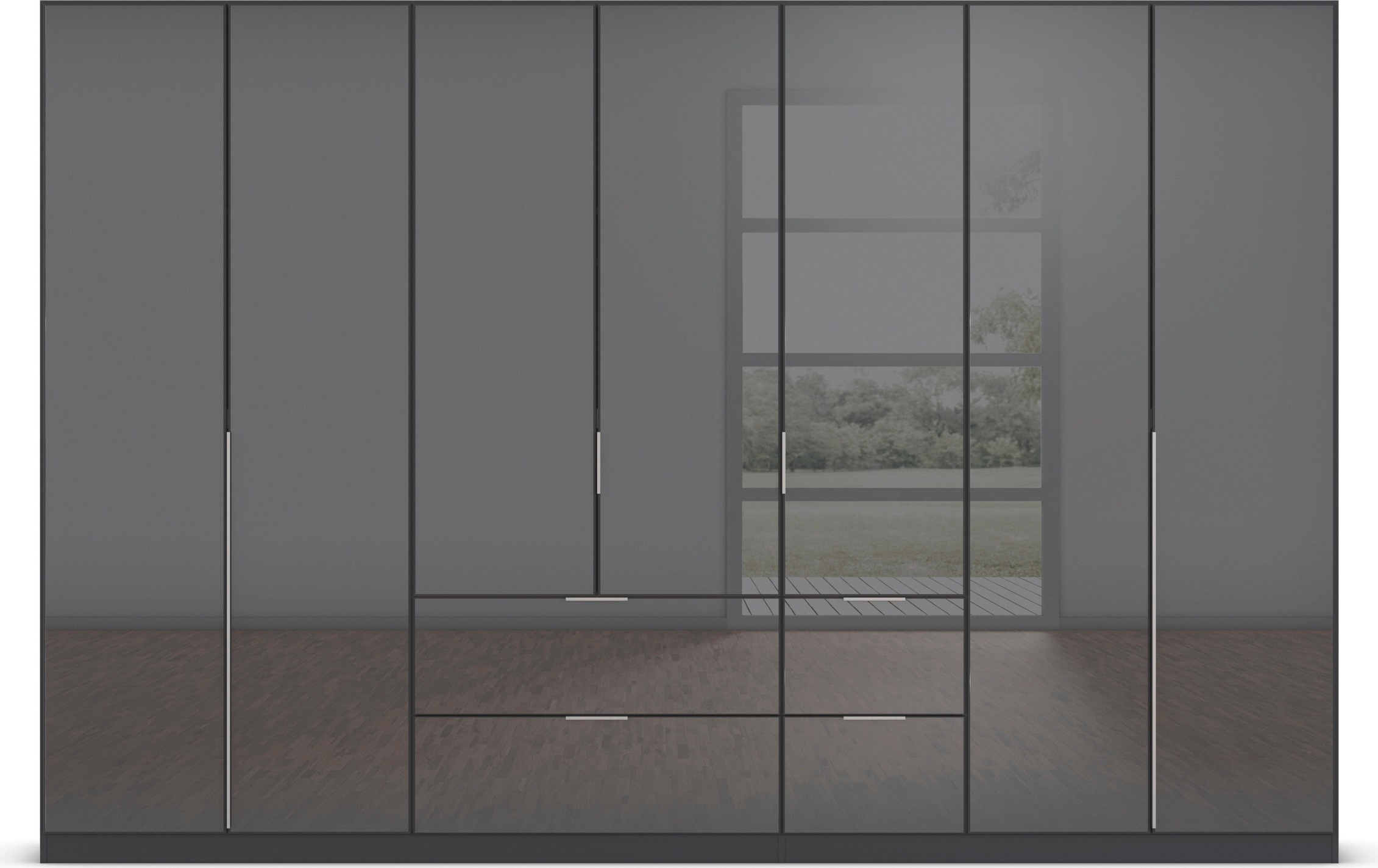 OTTO home Drehtürenschrank »Kleiderschrank Kleiderschränke Schrank Garderobe AGORDO mit Glasfront« in zwei Griff-Farben, Breiten 91-360 cm,  mit Außenschubkästen, in 7 Breiten und 2 Höhen MADE IN GERMANY