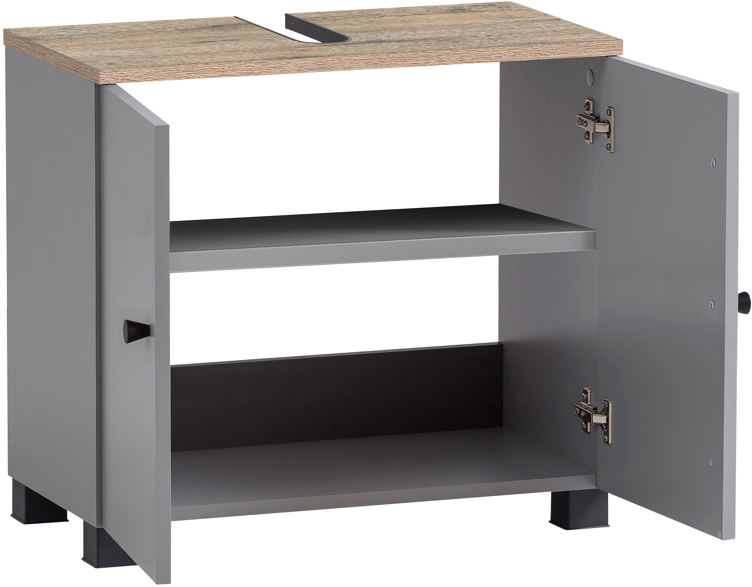 welltime Waschbeckenunterschrank »Balto, Breite 59 cm«, Oberboden mit fühlbarer Holzstruktur und Siphonausschnit