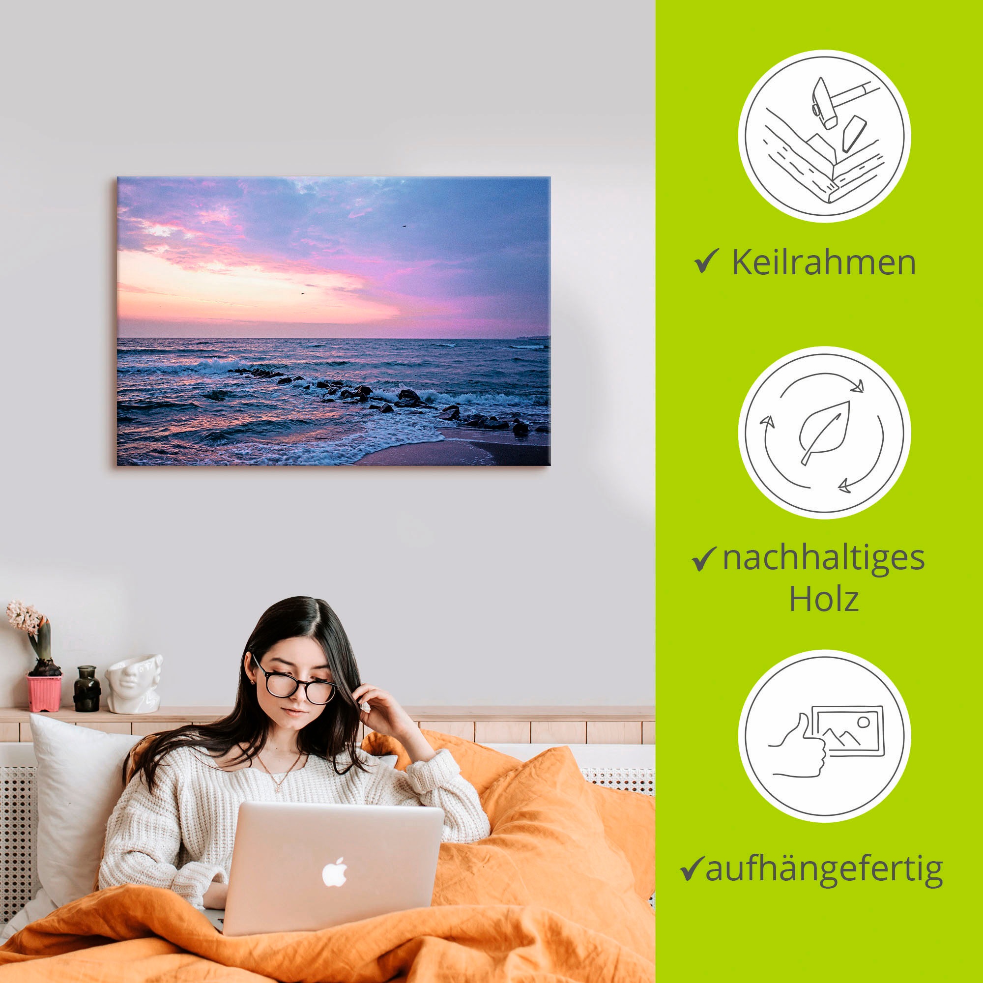 Artland Leinwandbild »Tagesbeginn am schönen Ostseestrand« Gewässer 1 Stk. tlg. auf Keilrahmen gespannt