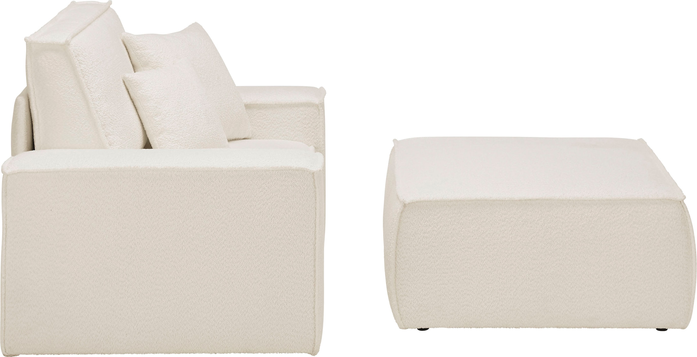 OTTO home Loveseat »FINNLEY Bouclé, Loveseat & Hocker im Set, inkl. Zierkissen« 2 Stk. tlg. verfügbar in den Stoffqualitäten Bouclé, Struktur fein und Mega Cord