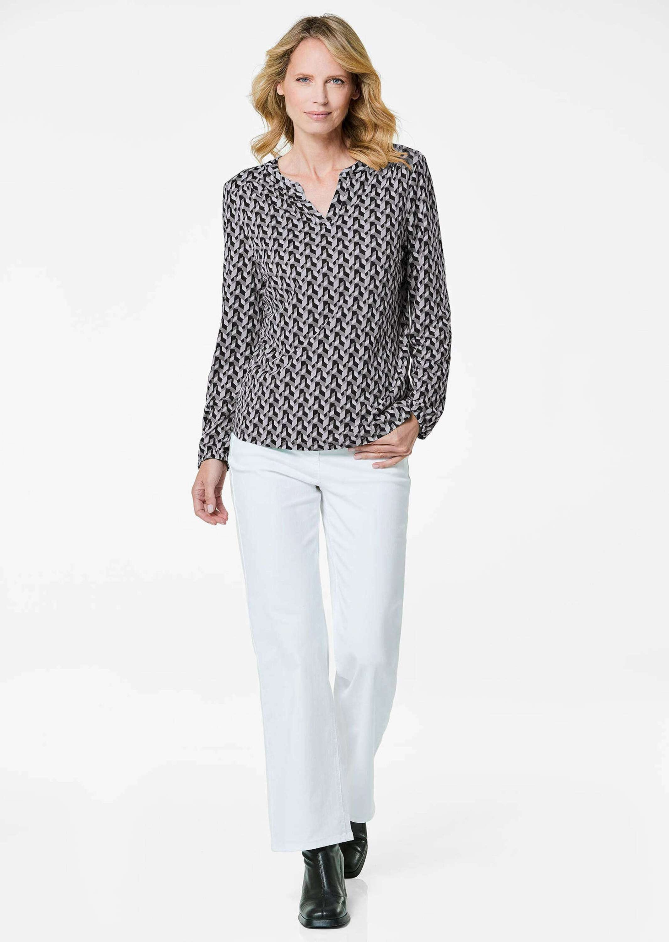 GOLDNER Kurzarmbluse »Kurzgröße Elegantes Blusenshirt mit V-Ausschnitt«