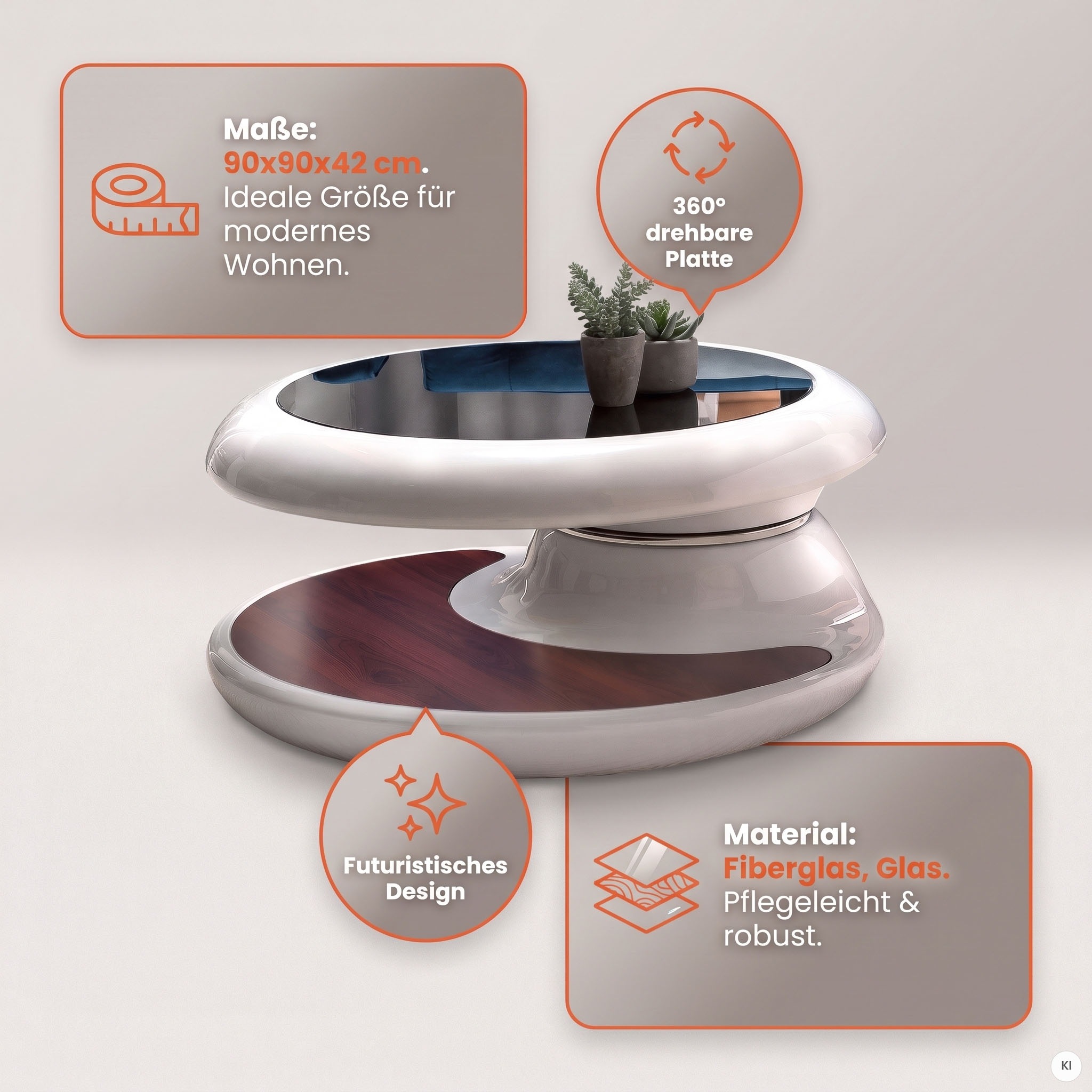 SalesFever Couchtisch »Milano Tisch Trendiges Wohnzimmer-Highlight« Tischplatte: Rundum 360° drehbar!