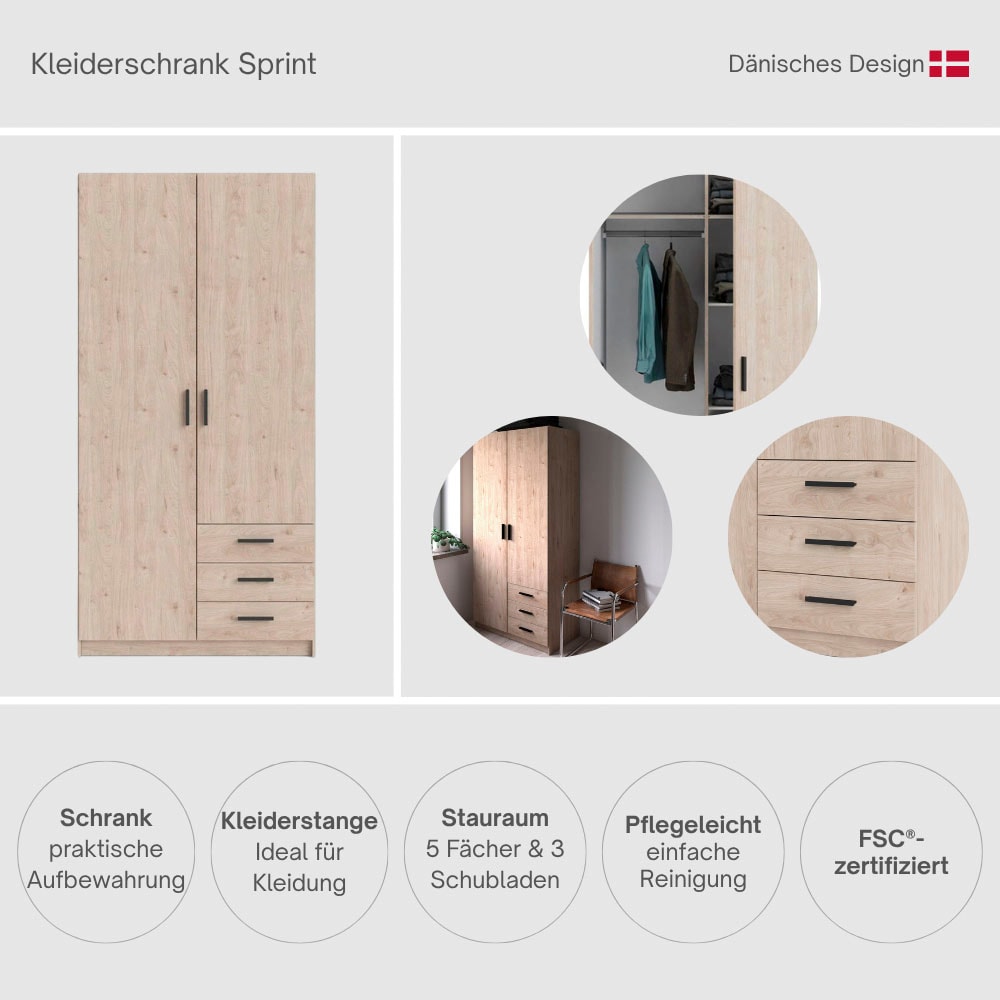 INOSIGN Kleiderschrank »Sprint Drehtürenschrank, Aufbewahrung Kasten Schrank Stauraum« Breite 98,5/147 oder 195,5 cm, je mit Einlegeböden und Kleiderstange