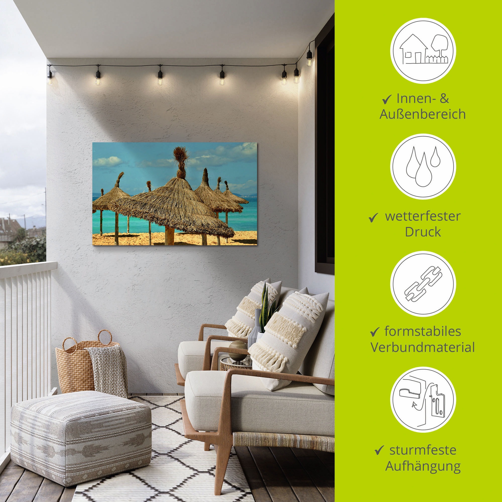 Artland Wandbild »Sonnenschirme am Sytrand von Arenal«, Strandbilder, (1 St.), als Alubild, Leinwandbild, Wandaufkleber oder Poster in versch. Größen