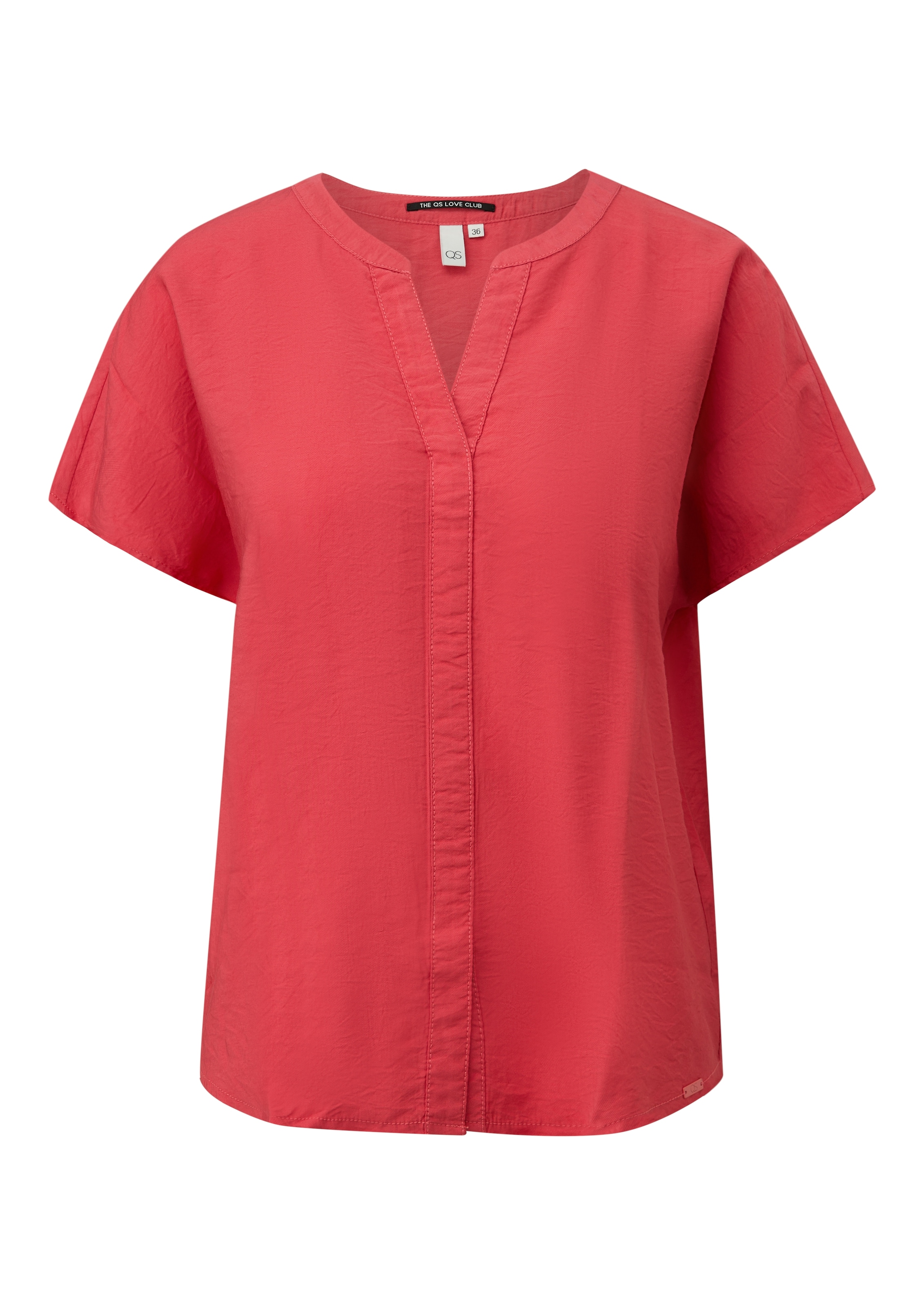 QS Kurzarmbluse Sommerbluse mit Split Neck
