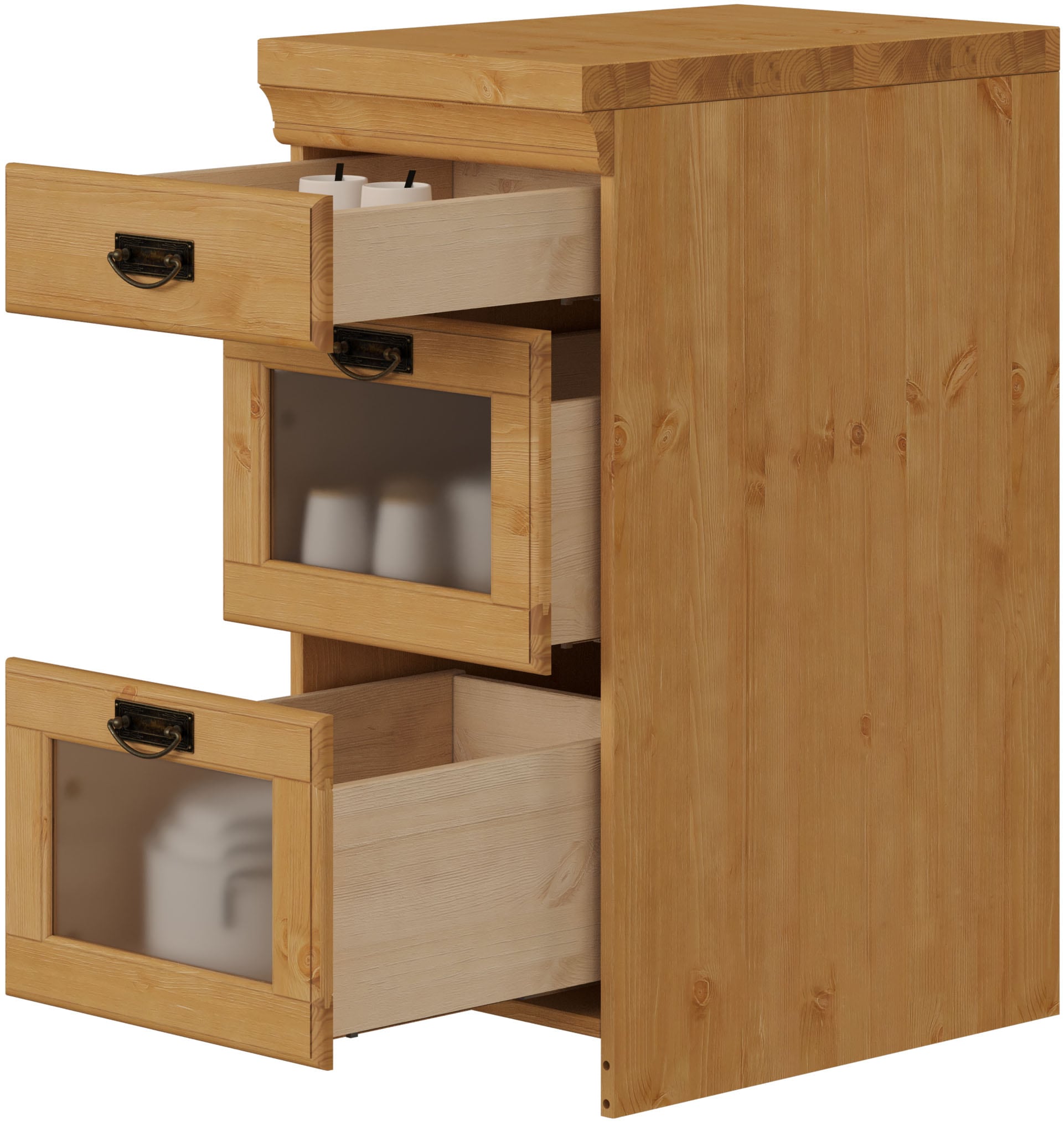 Home affaire Unterschrank »Rügen«, Breite 40 cm, Kiefer massiv, Schubkästen mit Glaseinsatz