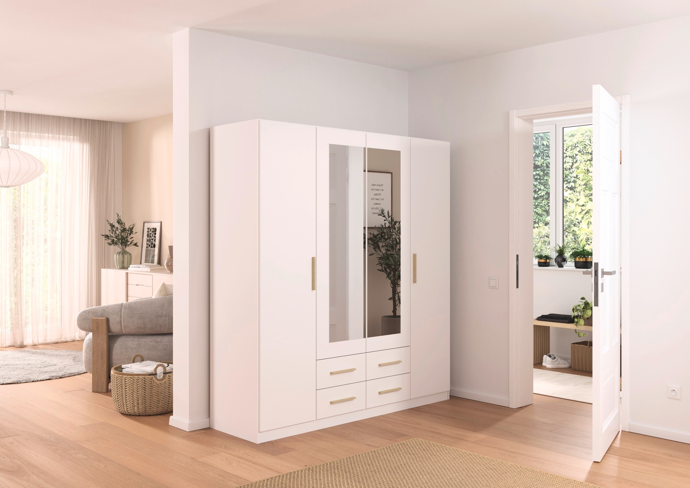 rauch Drehtürenschrank »Kleiderschrank Schrank Garderobe KREFELD optional mit Spiegel«, mit 3 Griff-Varianten, inkl. praktischen Schubladen MADE IN GERMANY
