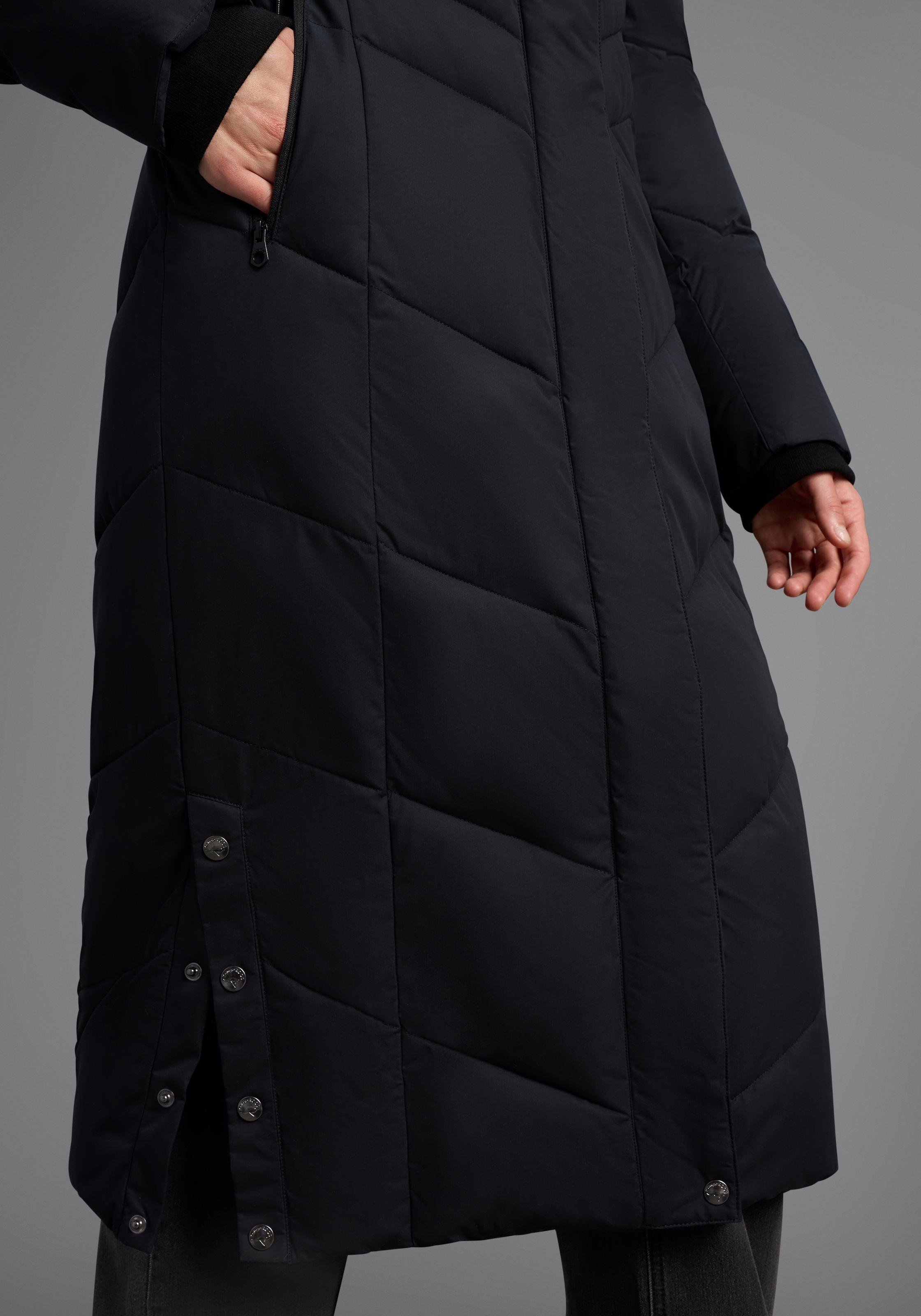 KangaROOS Steppmantel Langer Wintermantel mit seitlichen Knöpfen und Kapuze