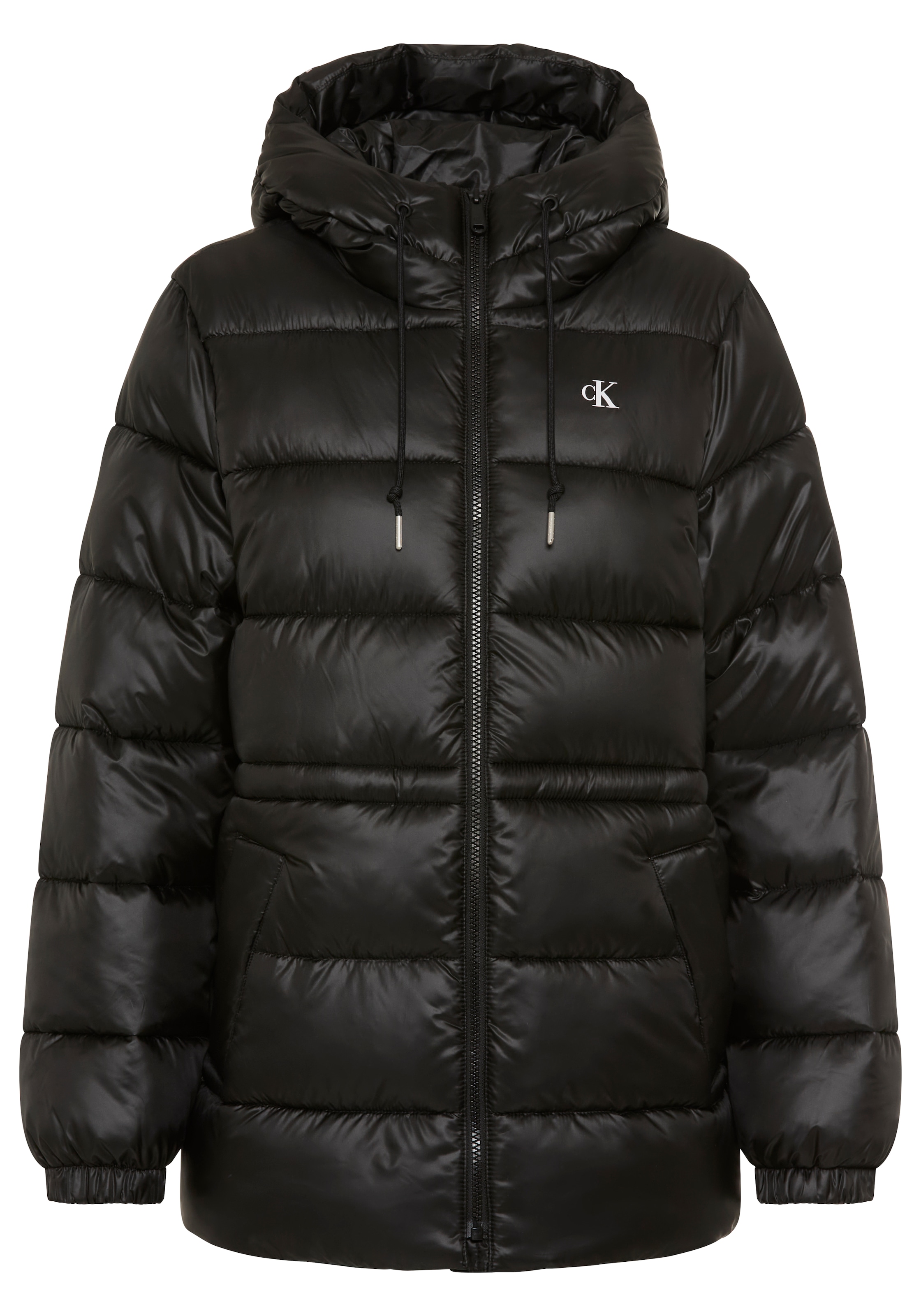 Calvin Klein Jeans Steppmantel Regular Fit, warm wattiert, Logoschriftzug auf der Kapuze