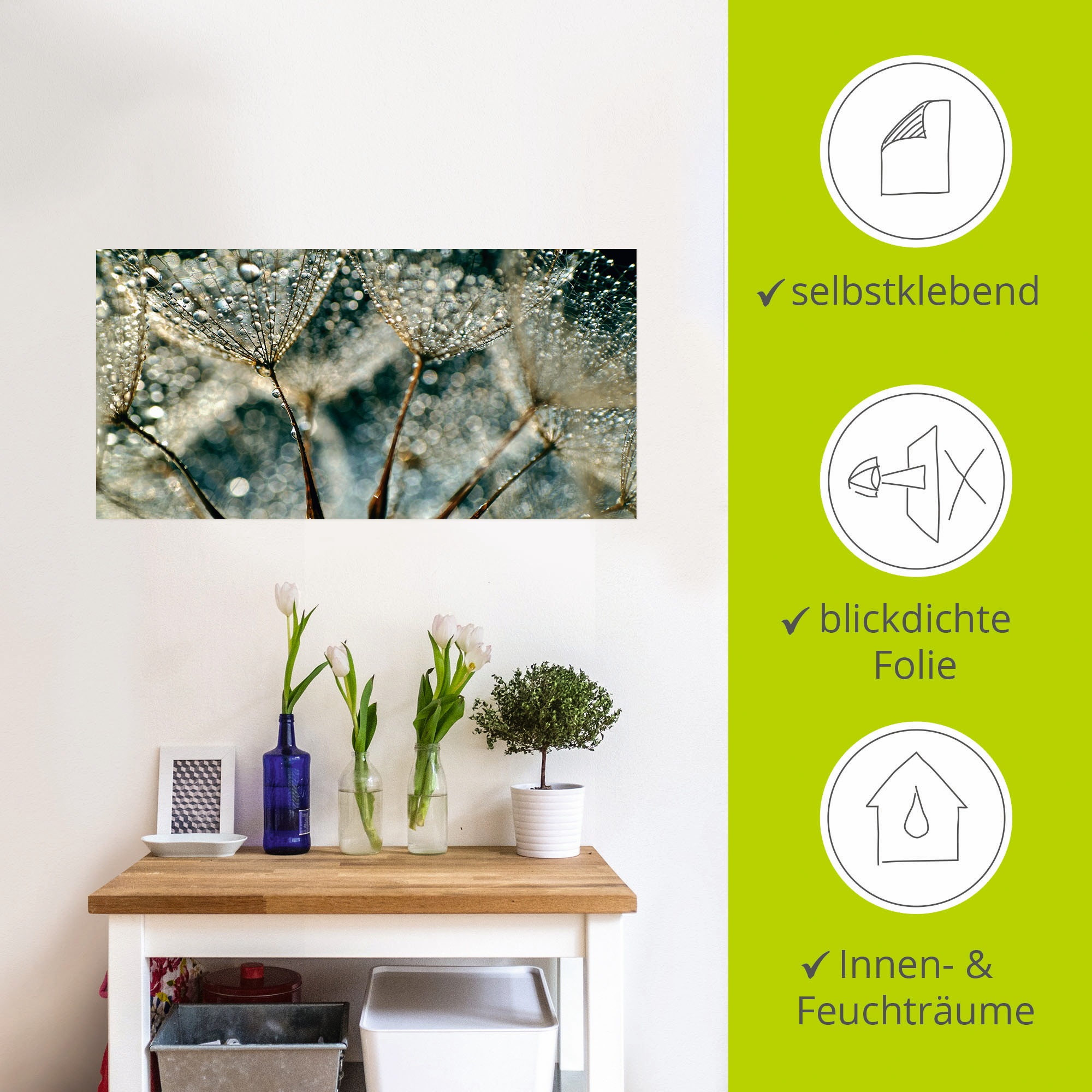Artland Wandbild »Pusteblume Regenschauer«, Blumen, (1 St.), als Alubild, Outdoorbild, Leinwandbild, Poster, Wandaufkleber