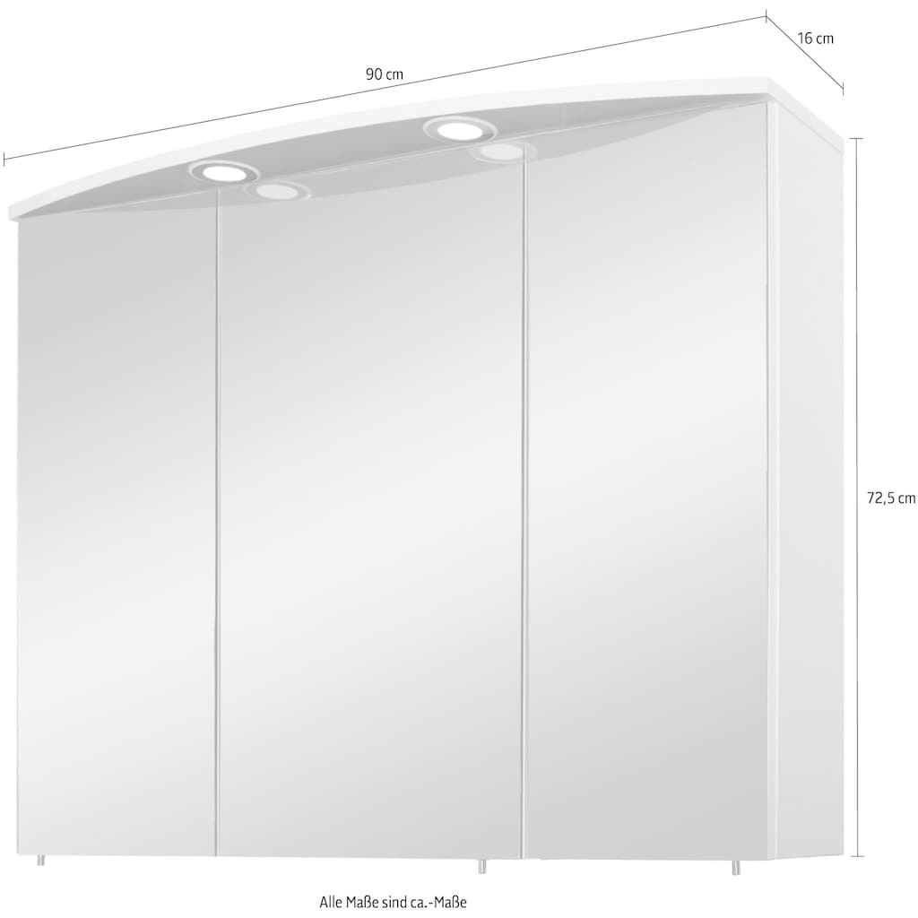 Schildmeyer Spiegelschrank »Verona«, Breite 90 cm, 3-türig, 2 LED-Einbaustrahler, Schalter-/Steckdosenbox