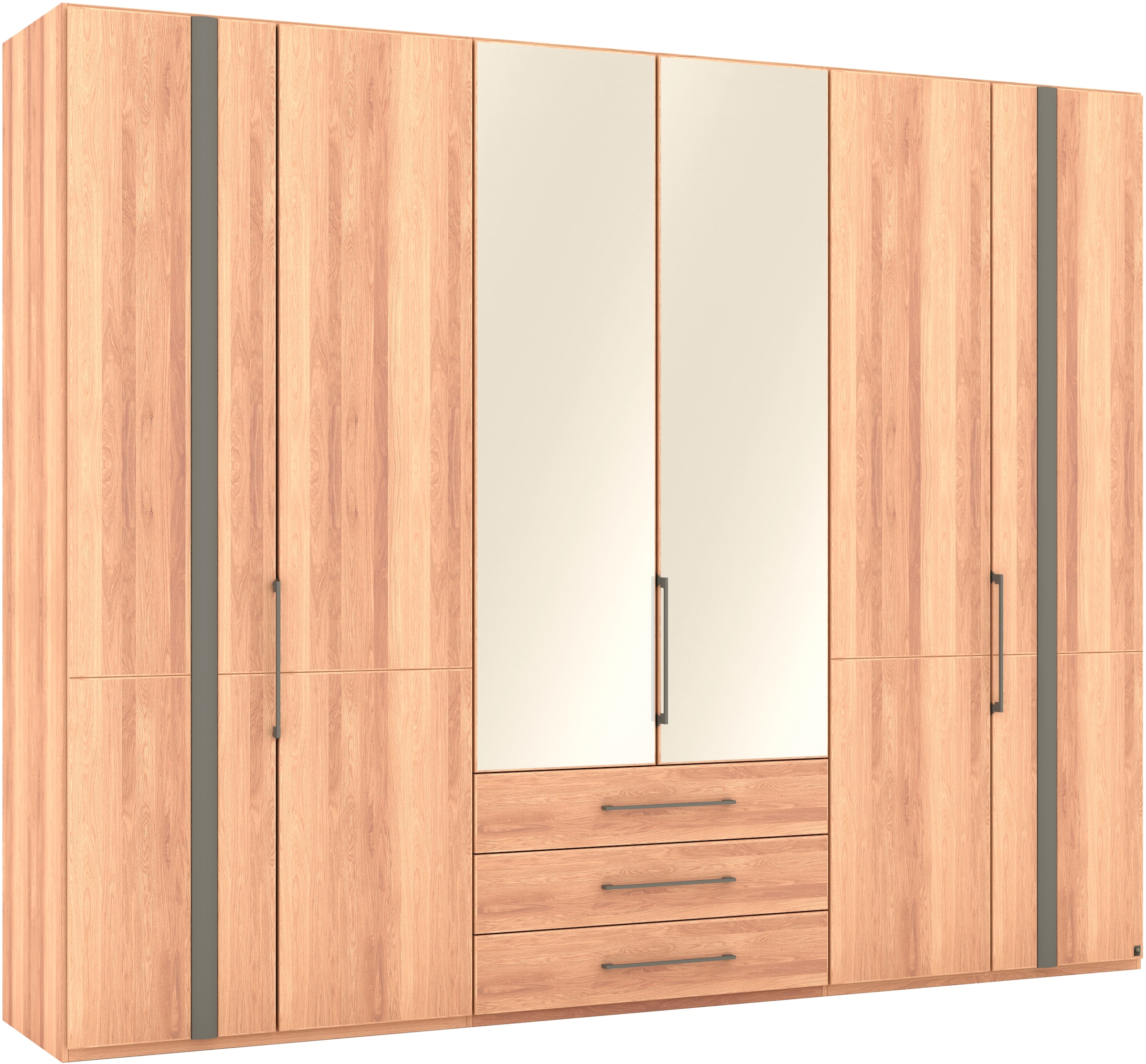 Musterring Drehtürenschrank »Sorrent, Kleiderschrank, teilmassiv Eiche«, (mit Türdämpfern, mit Schubladen, extra Böden, MADE IN GERMANY), Türen in Eiche massiv und als Parsol-Bronze-Spiegel, mit Schubkästen