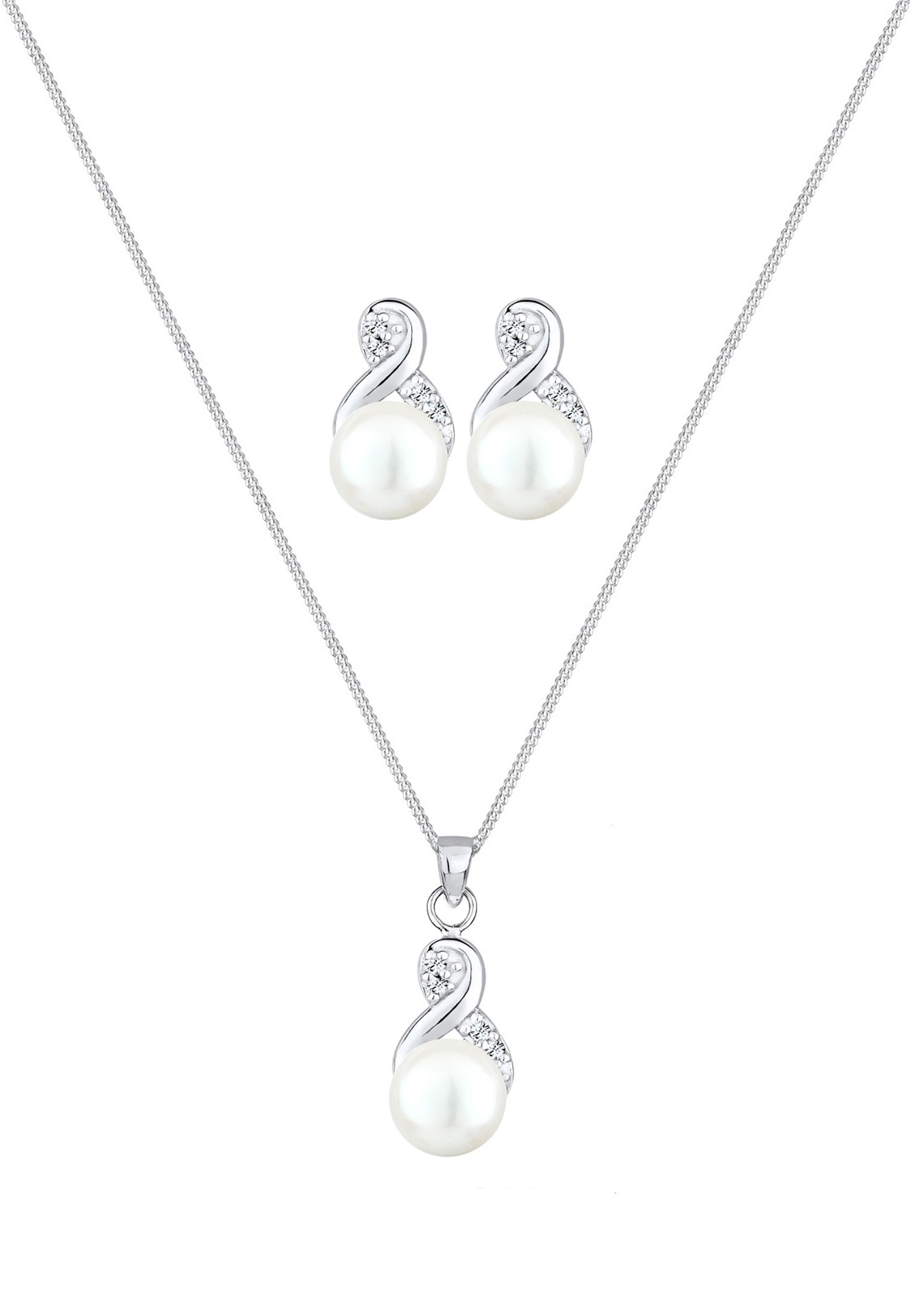 Elli Ohrring und Ketten Set »Schmuckset Infinity Perlen Kristalle 925 Silber«