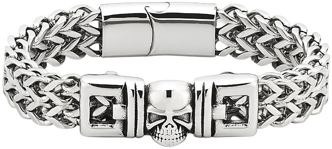 Bruno Banani Edelstahlarmband »Schmuck Geschenk Armschmuck Edelstahl mit Totenkopf-Motiv« in silberfarben, Größe 22 cm