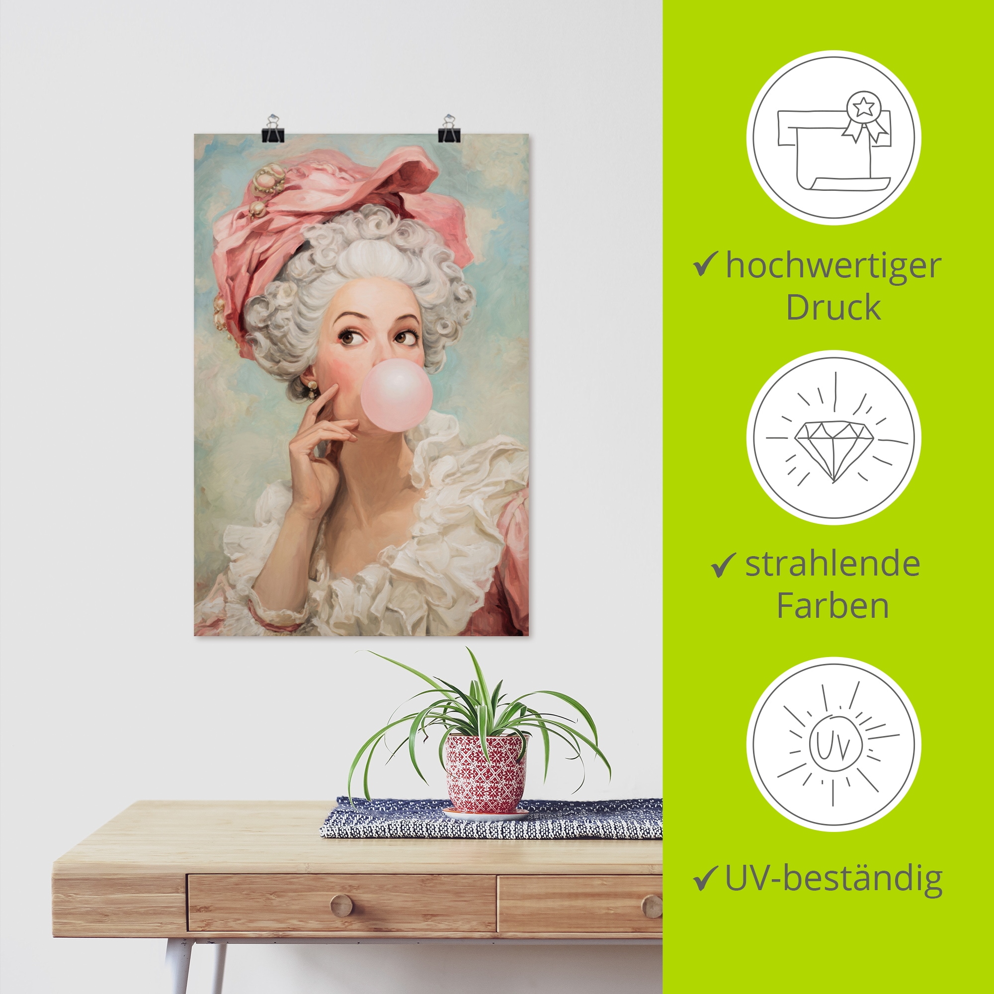 Artland Wandbild »Kaugummi Rebellin Madame Pompadour« Bilder von Frauen 1 Stk. tlg. als Alubild, Leinwandbild, Poster, Wandaufkleber in verschied. Größen