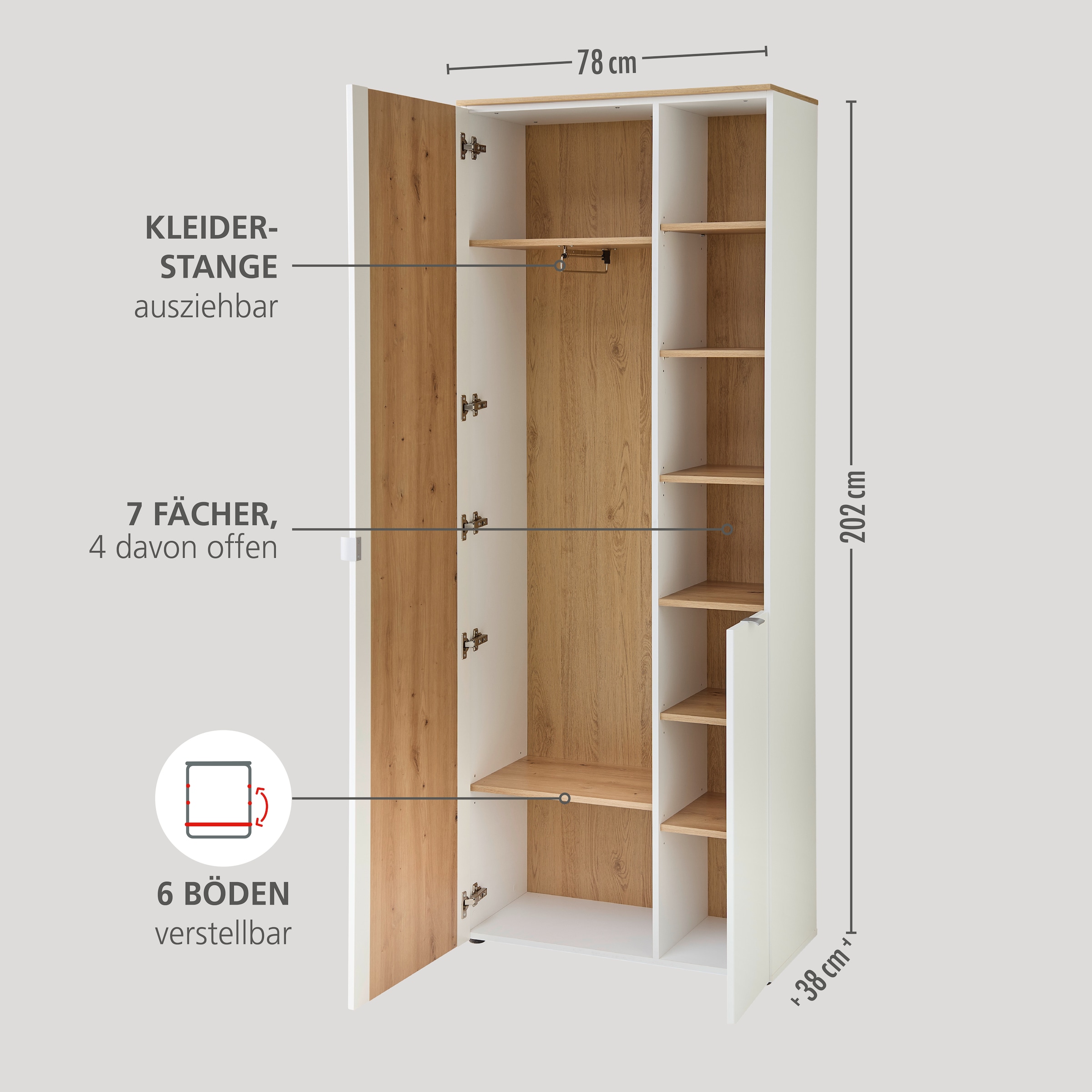 Innostyle Garderoben-Set »Bari Garderobenprogarmm, BxHxT 206x202x38 cm« Set, 4 Stk. tlg.