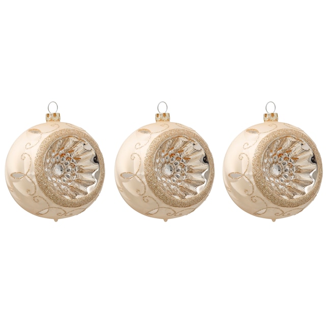 Leonique Weihnachtsbaumkugel »Reflexkugel Mayella, Mix-Goldfarben,  Weihnachtsdeko«, (Set, 3 St.), Christbaumschmuck aus Glas, Christbaumkugeln,  Ø 8 cm bestellen bei OTTO