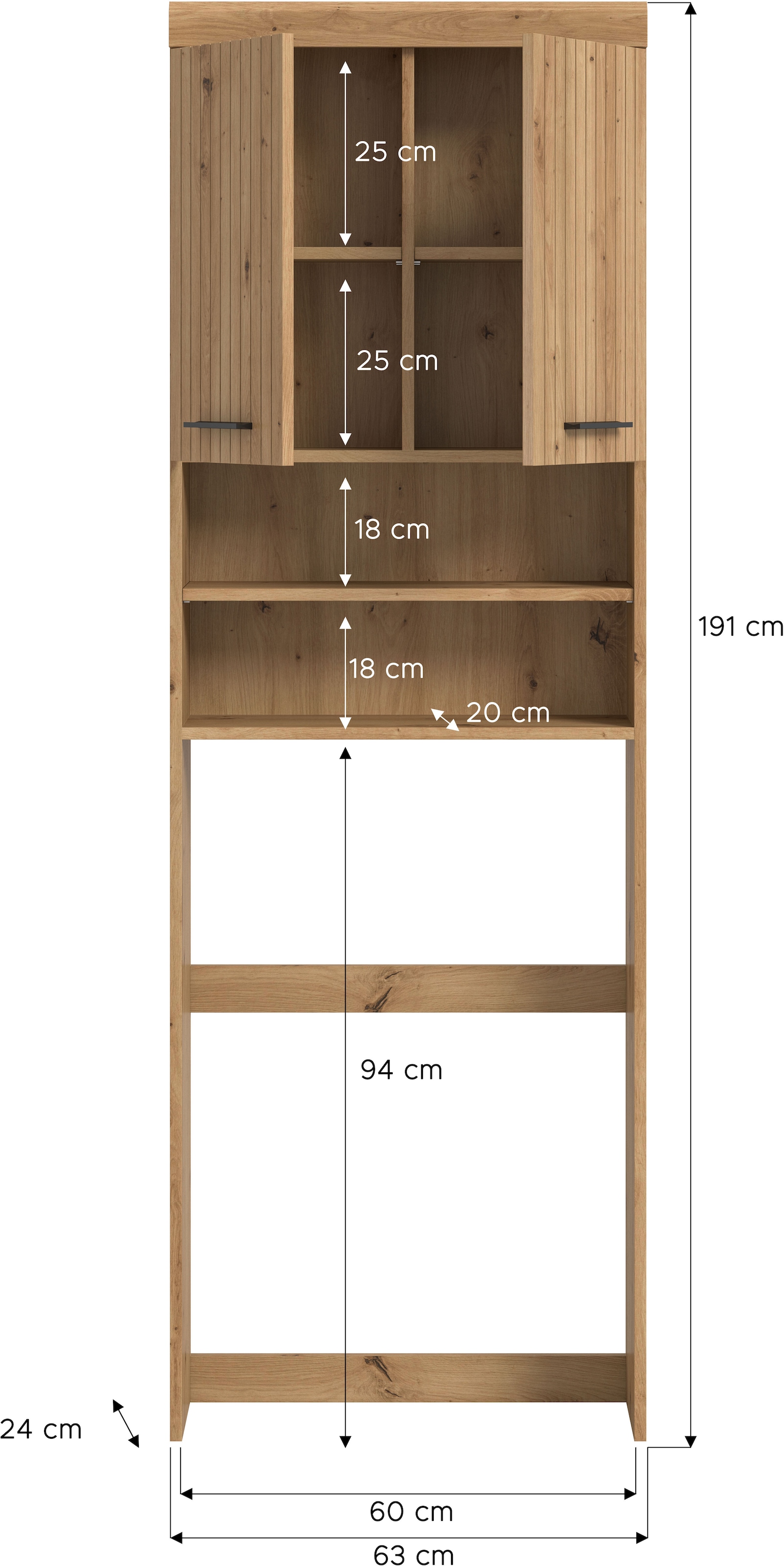 welltime Waschmaschinenumbauschrank »SIENA, Breite 63cm, für Waschmaschine & Trockner, 2 Türen, MDF-Front« TOPSELLER!,  in verschiedenen Farben, Überbauschrank, Umbauschrank, Badschrank