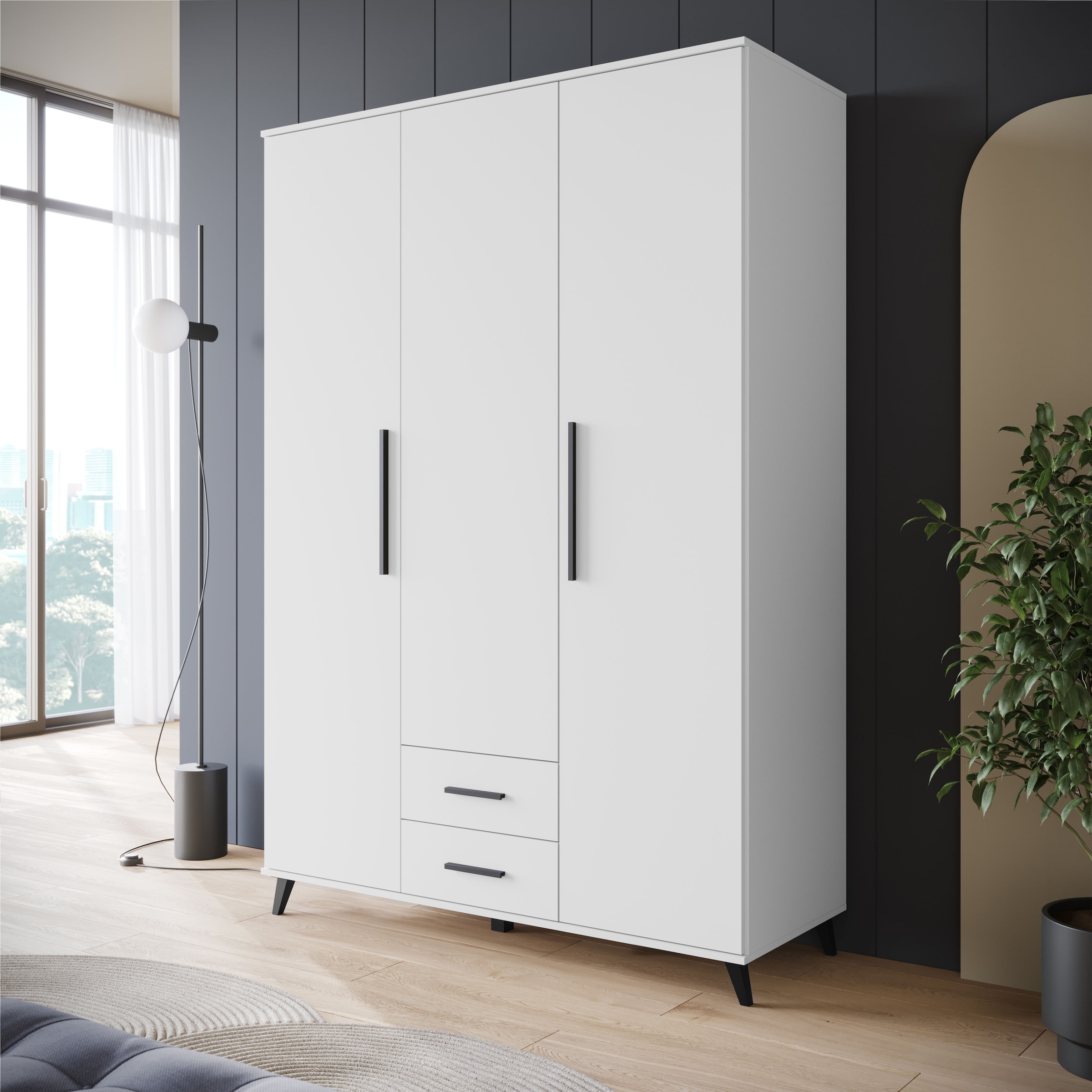 OTTO home Kleiderschrank »Lagos, Garderobe Schlafzimmerschrank Wäscheschrank Bestseller« in 2 Farben erhältlich, 1 Stk. tlg. Moderner Drehtürenschrank, Breite 134 cm , 3 Türen, 2 Schubladen