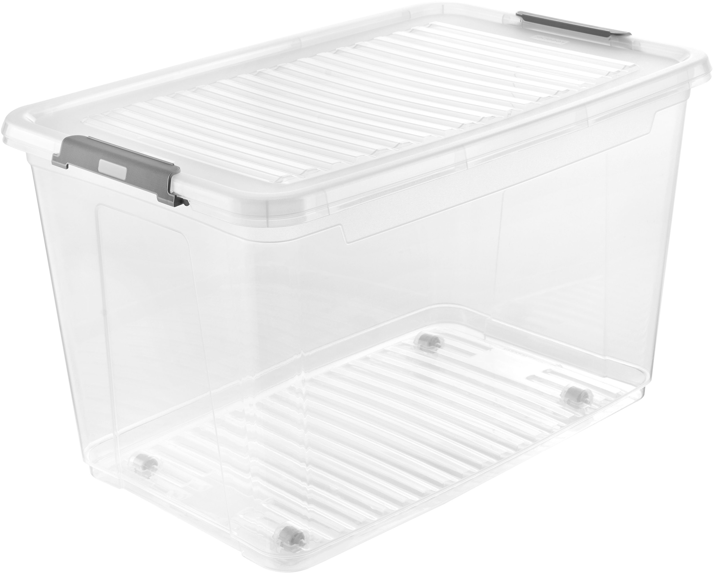 keeeper Aufbewahrungsbox »Clipbox Leo (Set 3 St.) 56 L, 59 x 38 x 35,5 cm« Schanierclips, Doppelöffnung, 90° drehbare Räder, fixierbarer Deckel