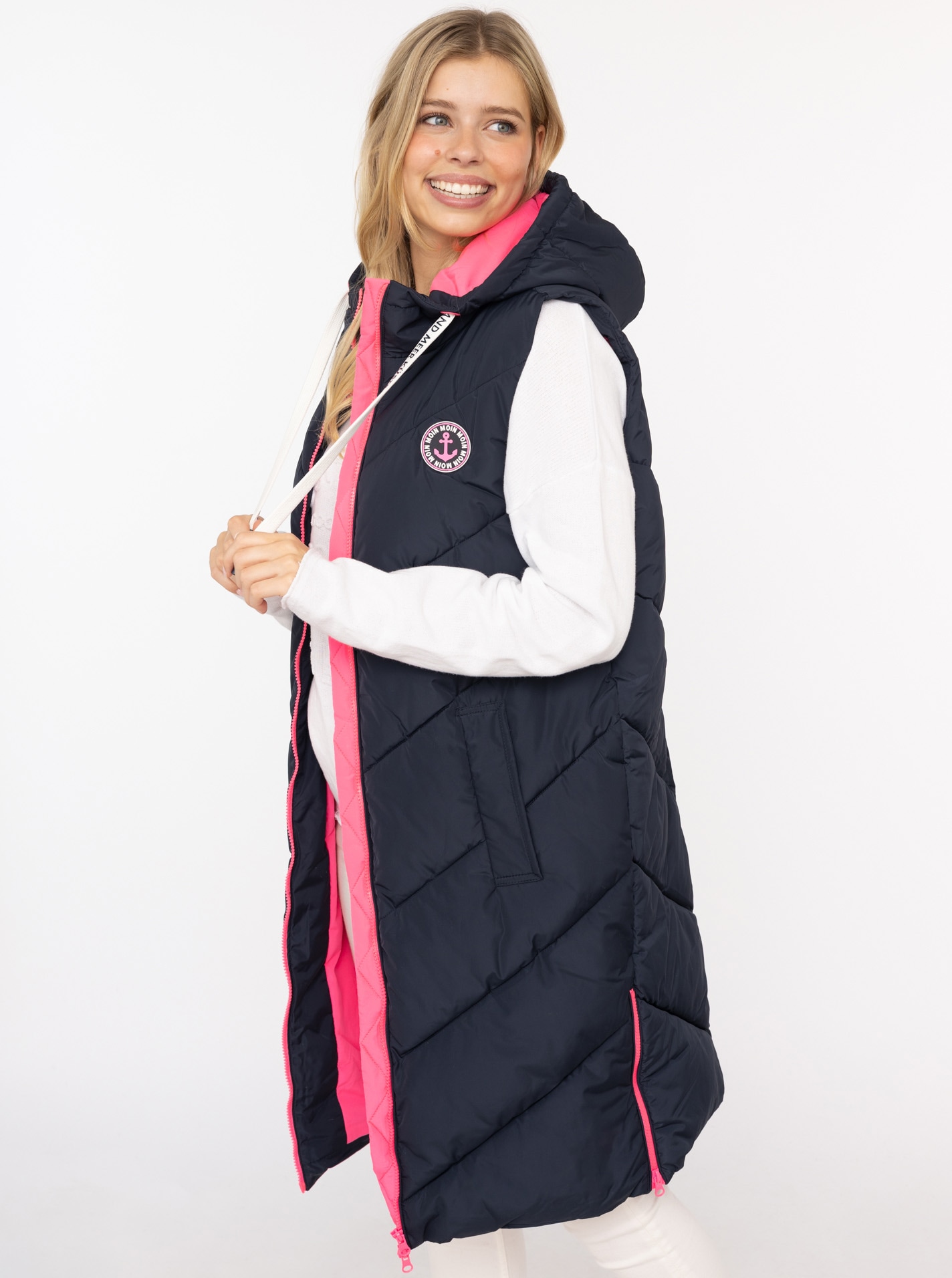 Zwillingsherz Steppweste »"Strandglück"« Doppel-Zipper, Kontrastdetails, Eingrifftaschen, modisch, knielang