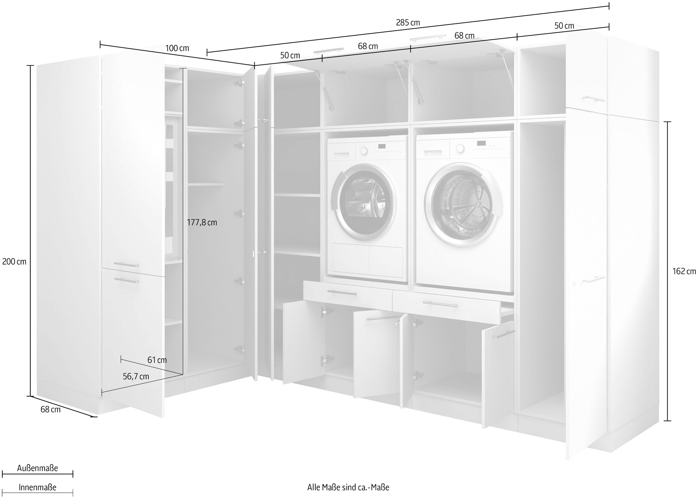 Laundreezy Mehrzweckschrank-Set »Laundreezy, 11-tlg. Mehrzweckschrank-Set B/H/T 285/200/68 cm« 11 Stk. tlg.