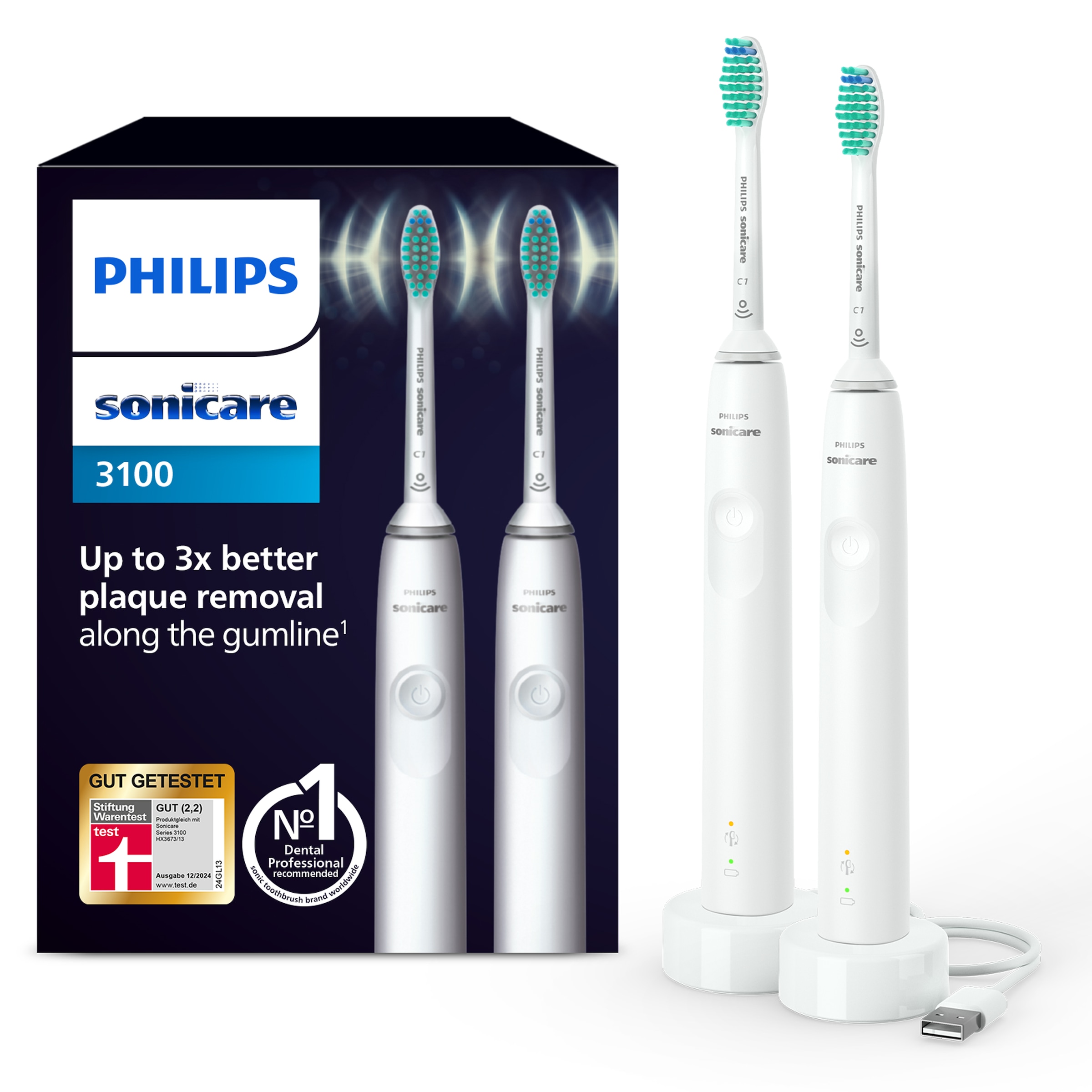 Philips Sonicare Elektrische Zahnbürste »Series 3100 HX3675/13«, 2 St. Aufsteckbürsten, Doppelpack, mit...