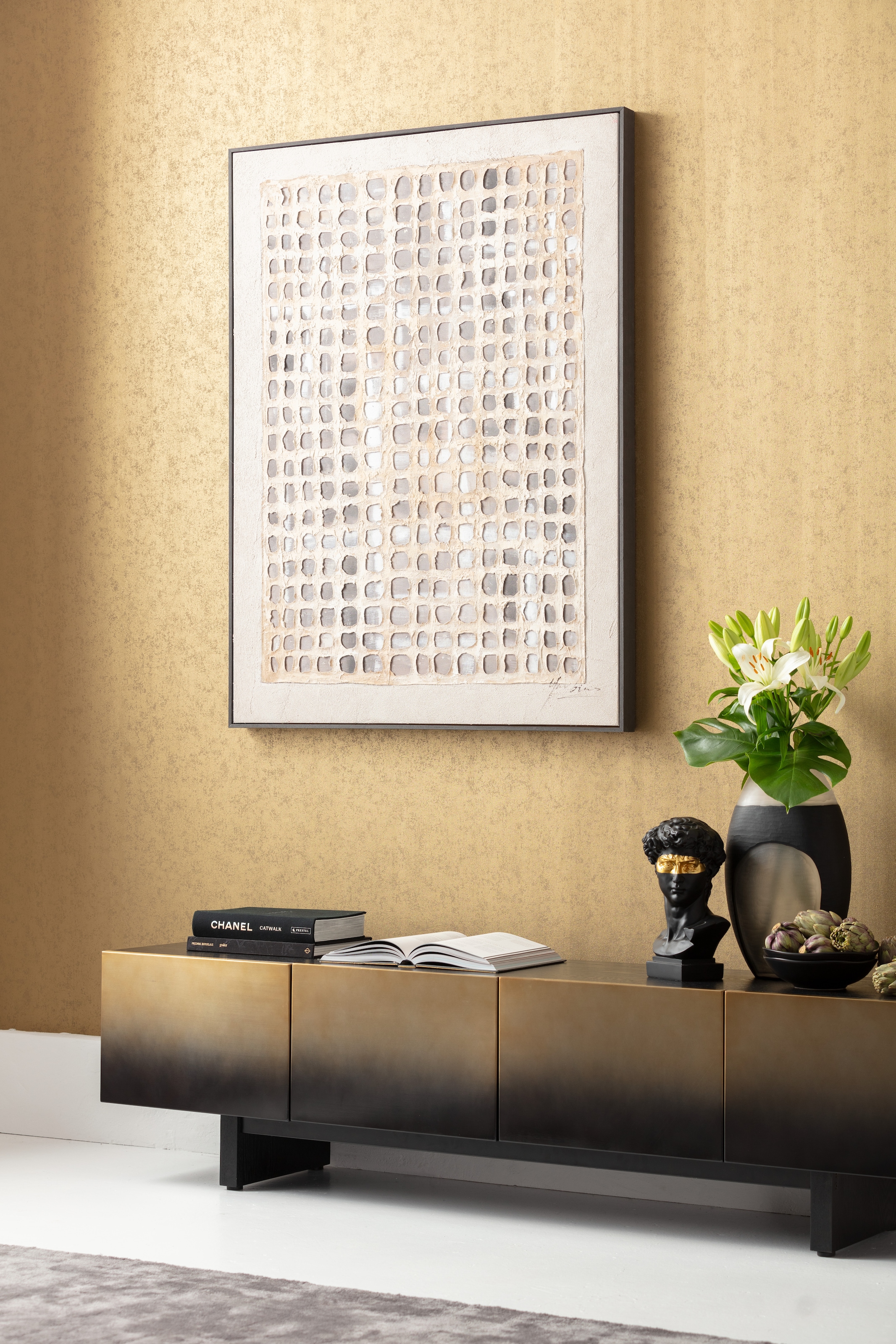 Kare Design Bild mit Rahmen »Gerahmtes Bild Glitter Curtain 120x90cm« in beige, Größe B/H/T: 92 cm x 122,5 cm x 5 cm