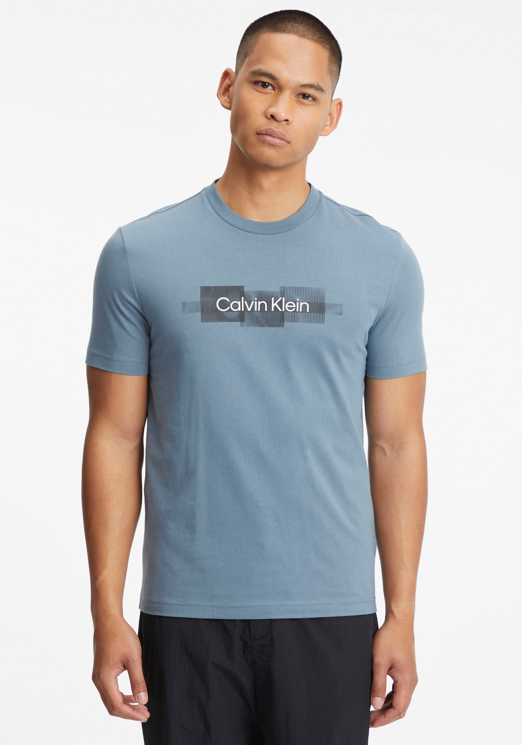 T-SHIRT«, LOGO kaufen aus bei STRIPED Calvin Klein »BOX Baumwolle T-Shirt OTTO online reiner