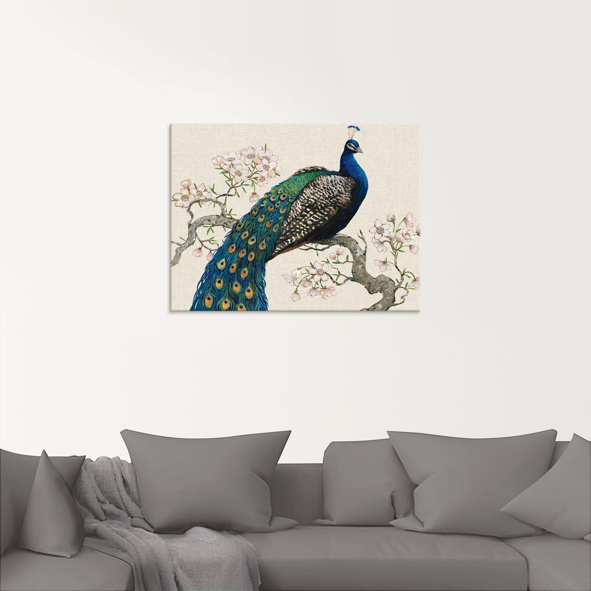 Artland Glasbild »Pfau & Blüten I«, Vögel, (1 St.), in verschiedenen Größen