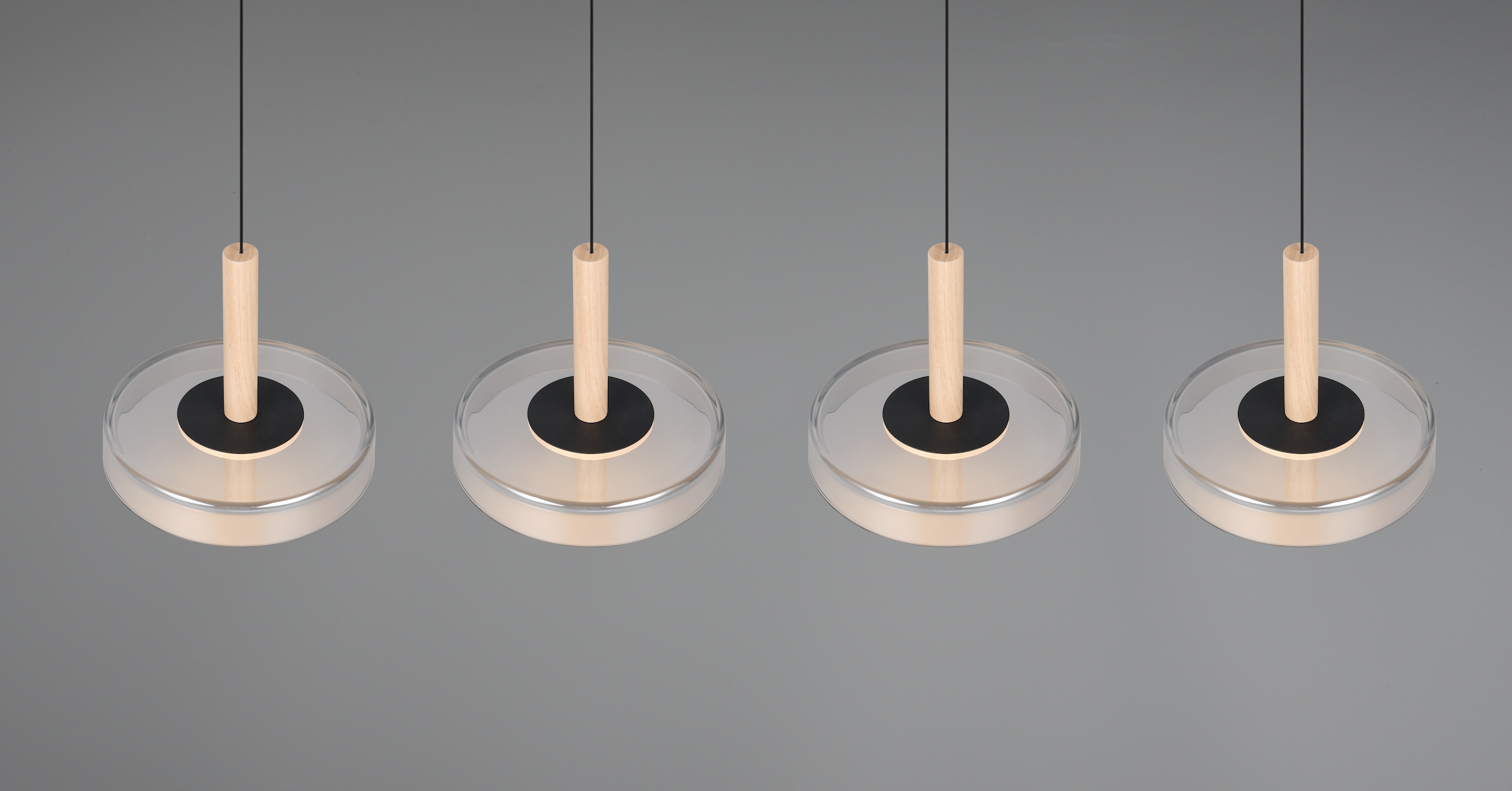 TRIO Leuchten LED Pendelleuchte »CELESTE dimmbare LED Hängelampe aus Metall Glas & Holz, 7,5W 750 Lumen« LED-Board 1 Stk. Warmweiß 4-flammig einfach höhenverstellbar von 50-200 cm 3-Stufen Dimmfunktion