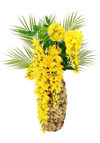 Kunstblume »Blumenarrangement Goldregen mit Palmenzweige«