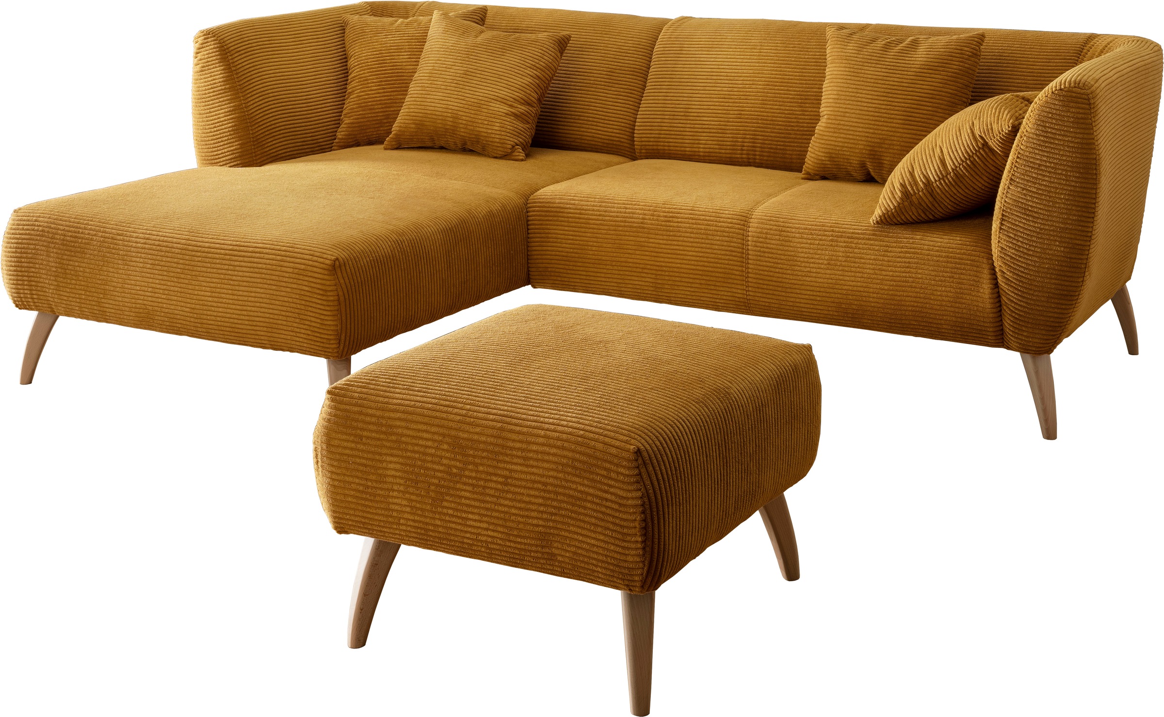INOSIGN Ecksofa »Colori L-Form«, Holzfußfarbe wählbar, inkl. 4x Zierkissen
