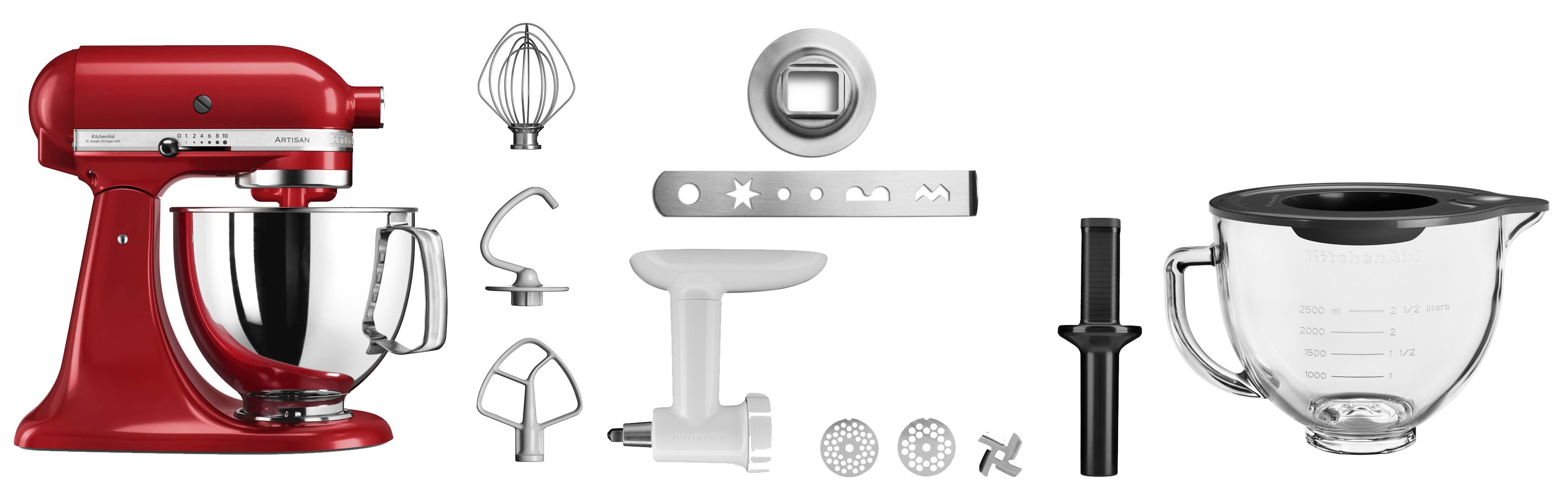 Kitchenaid Küchenmaschine »5KSM125EBM SCHWARZ MATT« Gratis Fleischwolf, Schüssel, Spritzgebäckvorsatz (Wert: ca.238,- UVP) in rot