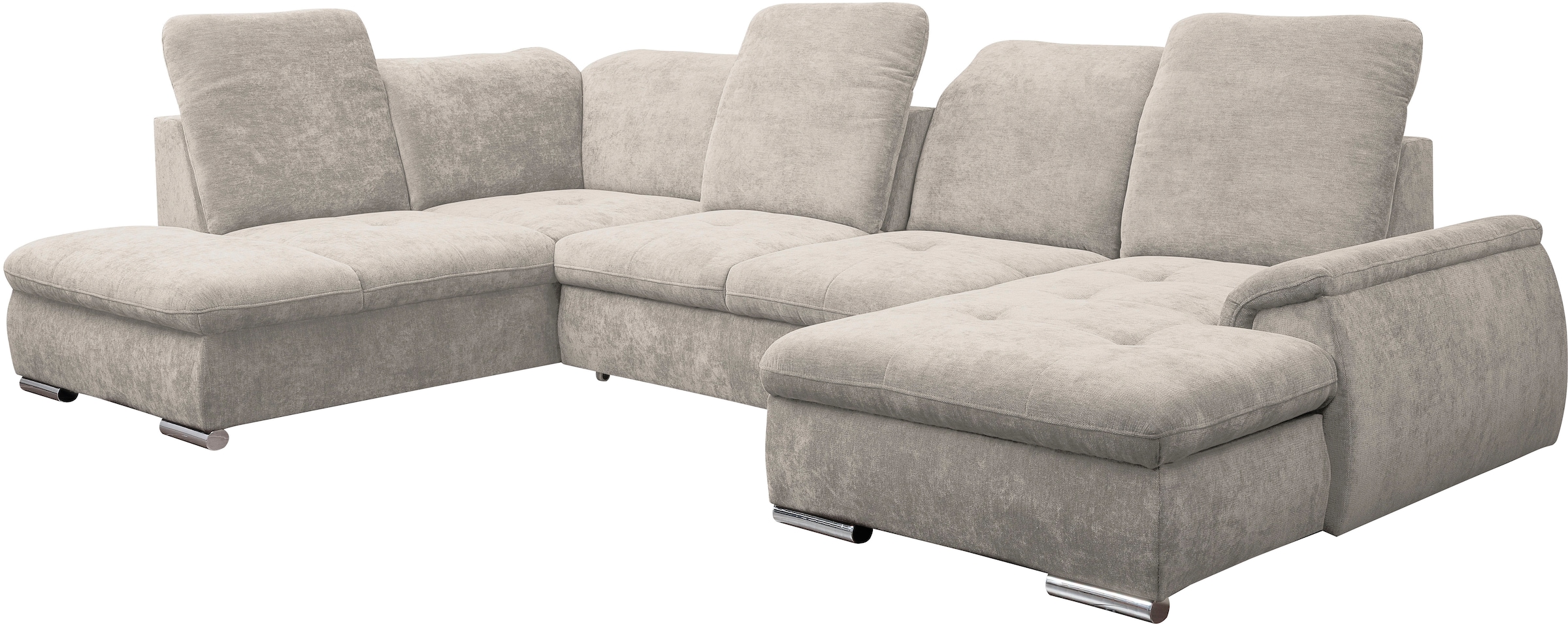 WERK2 Wohnlandschaft »Pula 356cm breit, Bett & Bettkasten, Kopfteil- & Sitztiefenverstellung« U-Form, XXL, Schlaffunktion, Bettkasten, verstellbare Kopfteile